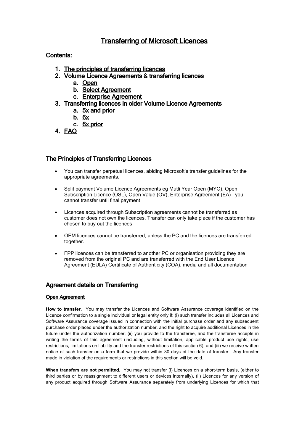 The Principles Of Transferring Licences