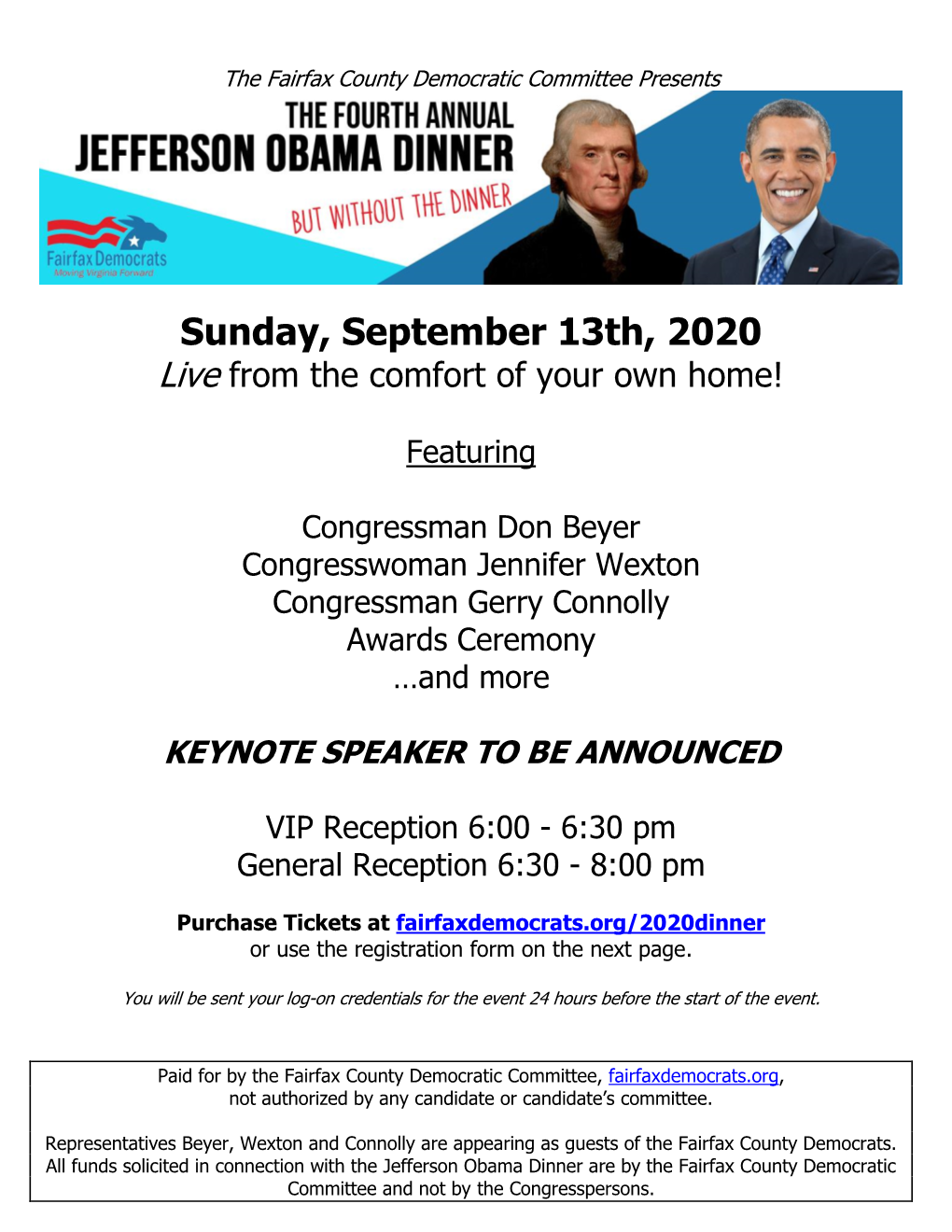 2019 Jefferson Obama Dinner Flyer
