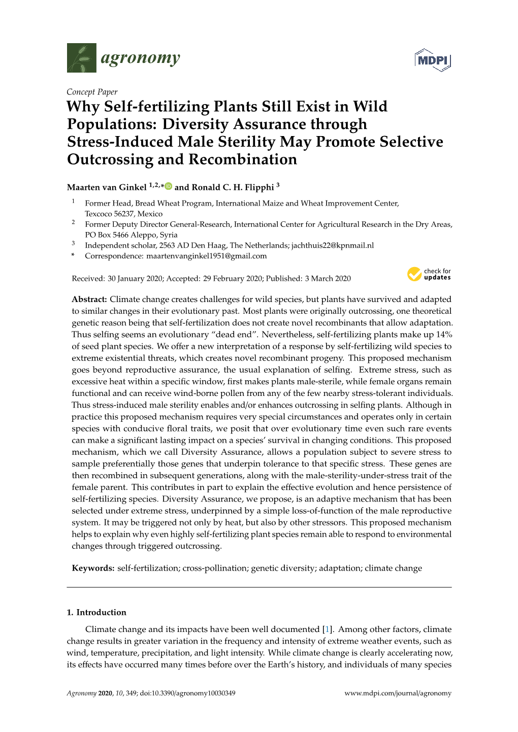 Why Self-Fertilizing Plants Still Exist in Wild Populations: Diversity