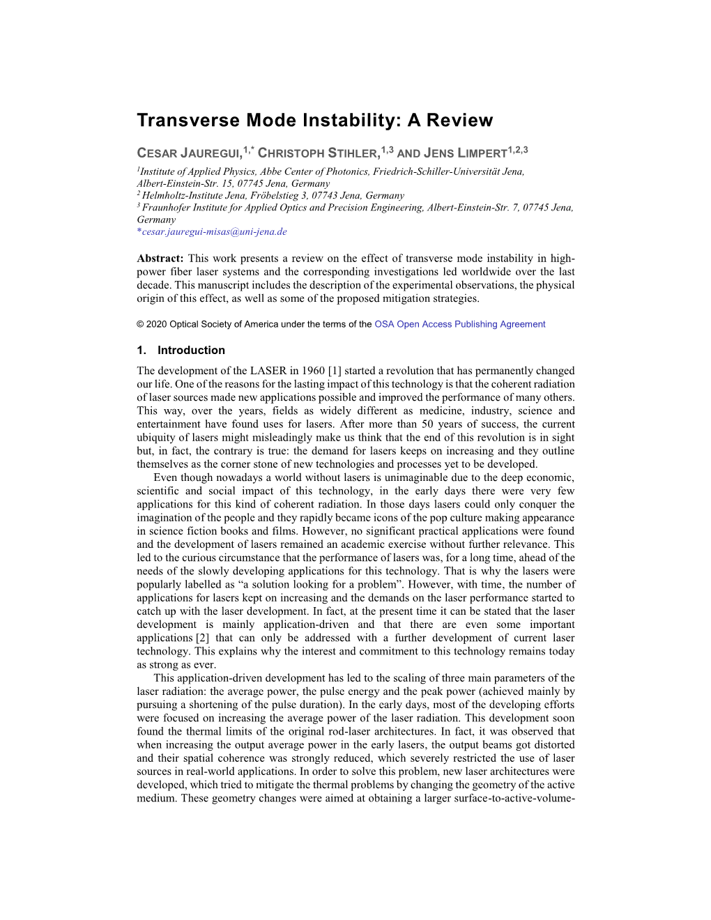 Transverse Mode Instability: a Review