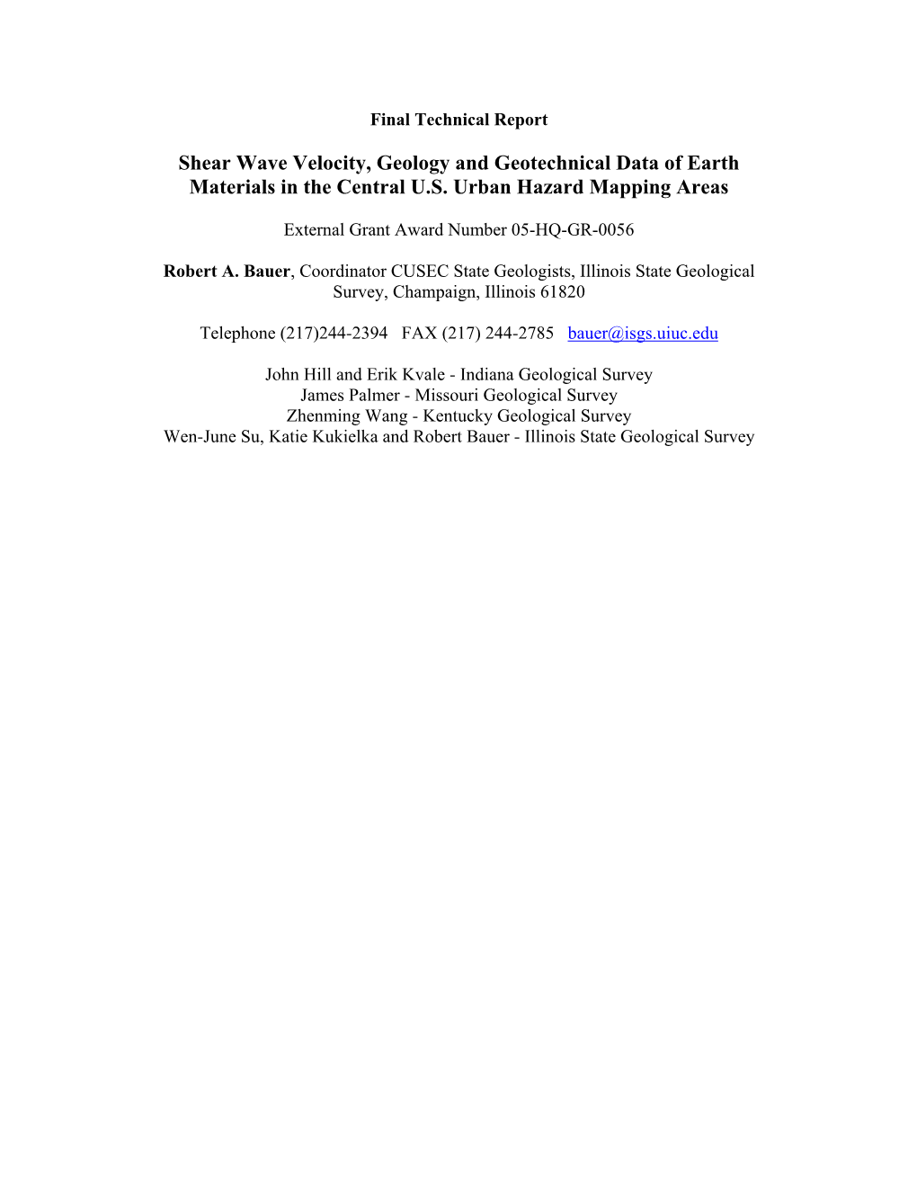 Shear Wave Velocity, Geology and Geotechnical Data of Earth Materials in the Central U.S