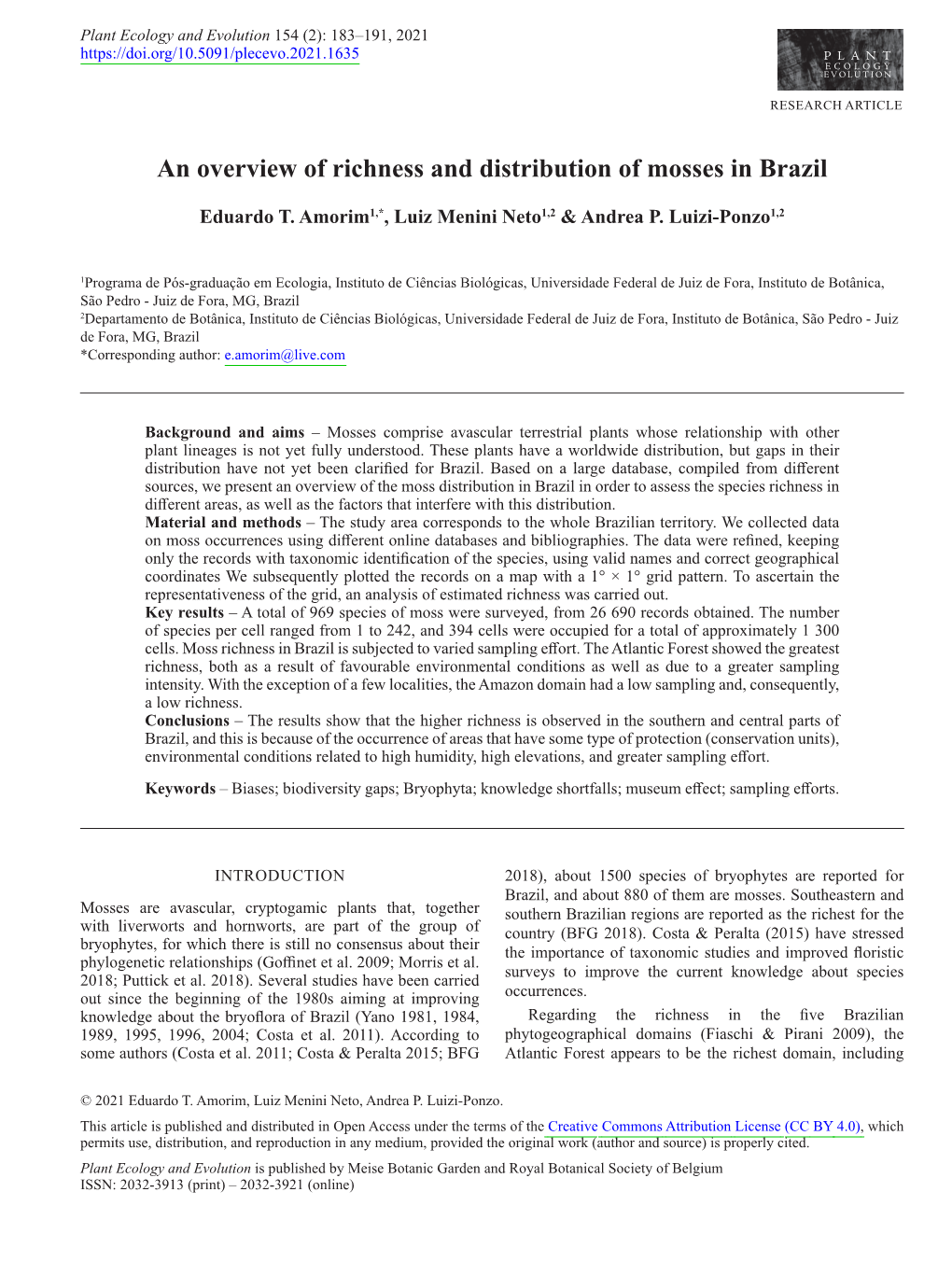 An Overview of Richness and Distribution of Mosses in Brazil