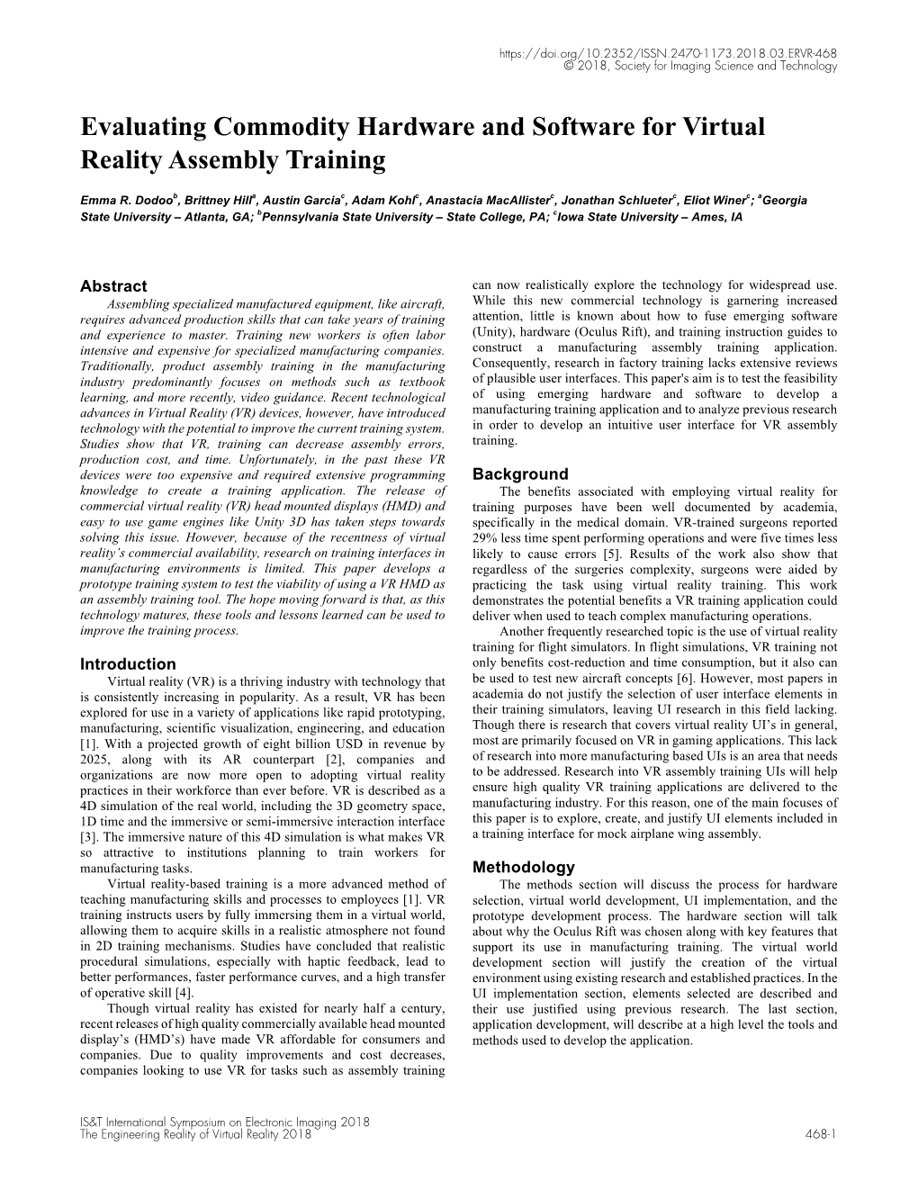 Evaluating Commodity Hardware and Software for Virtual Reality Assembly Training