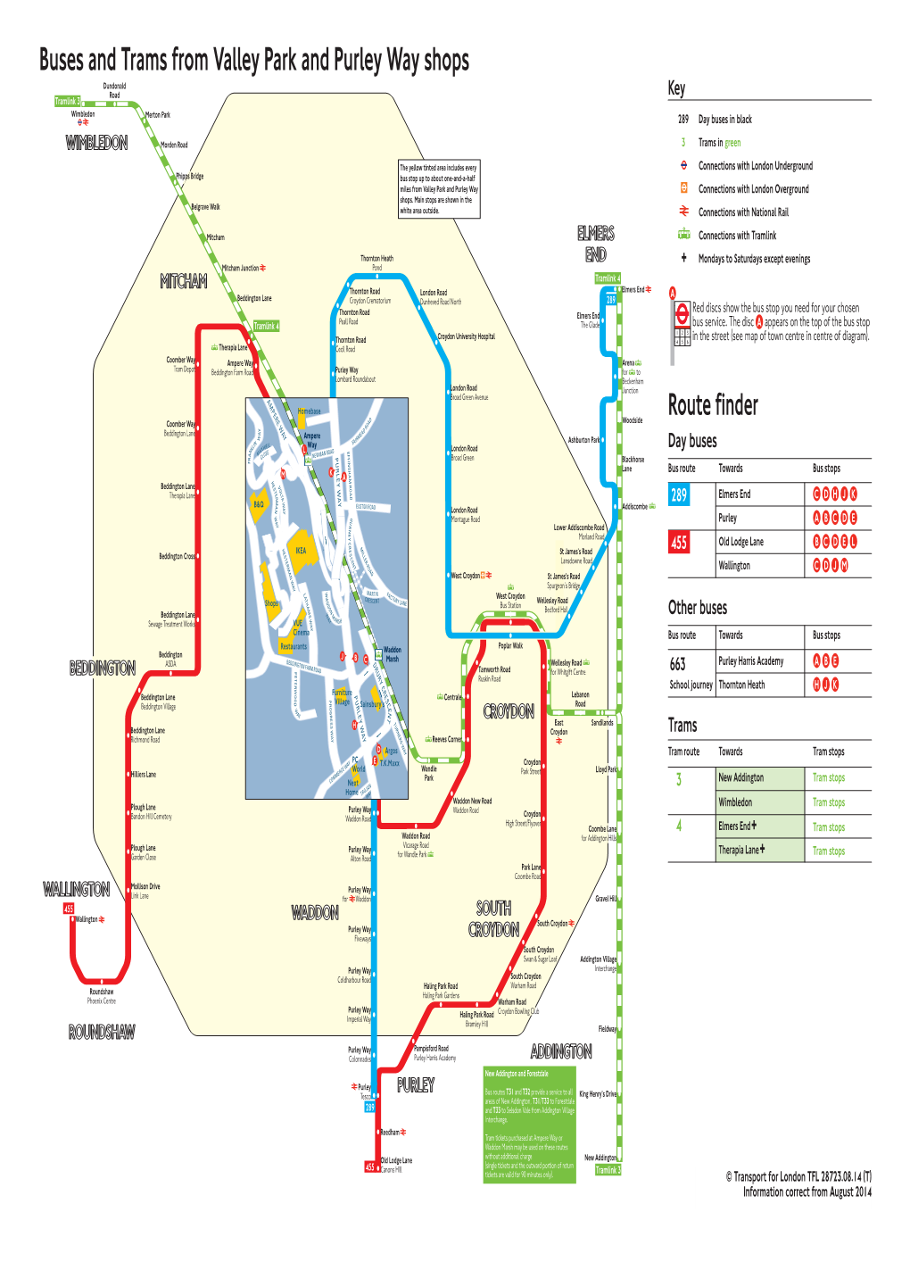 Buses and Trams from Valley Park and Purley Way Shops Dundonald Road Key Tramlink 3 Wimbledon Merton Park 289 Day Buses in Black