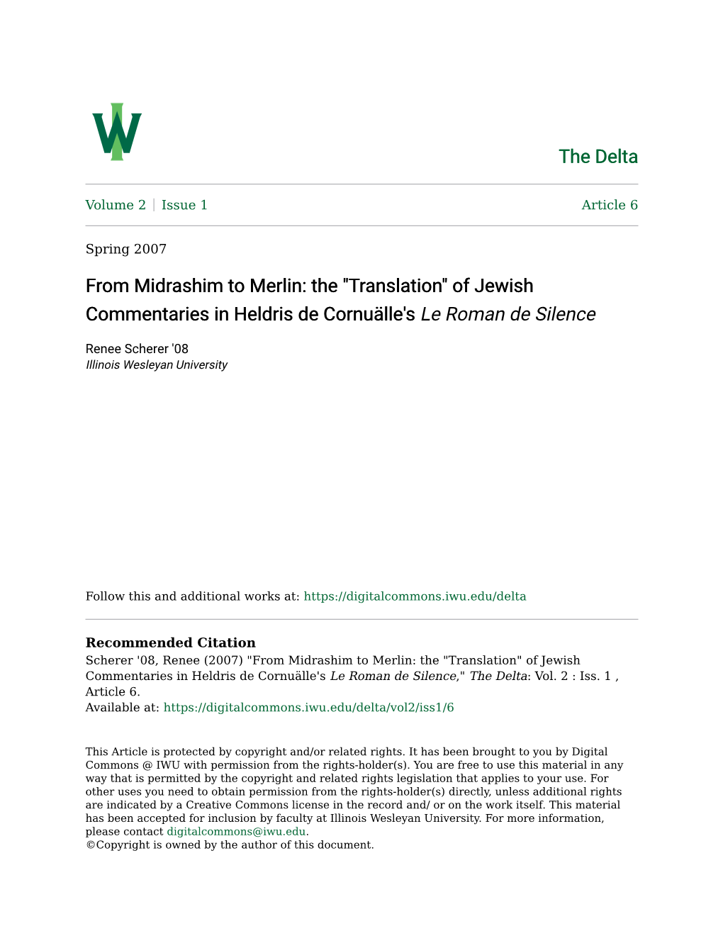 From Midrashim to Merlin: the "Translation" of Jewish Commentaries in Heldris De Cornuälle's Le Roman De Silence