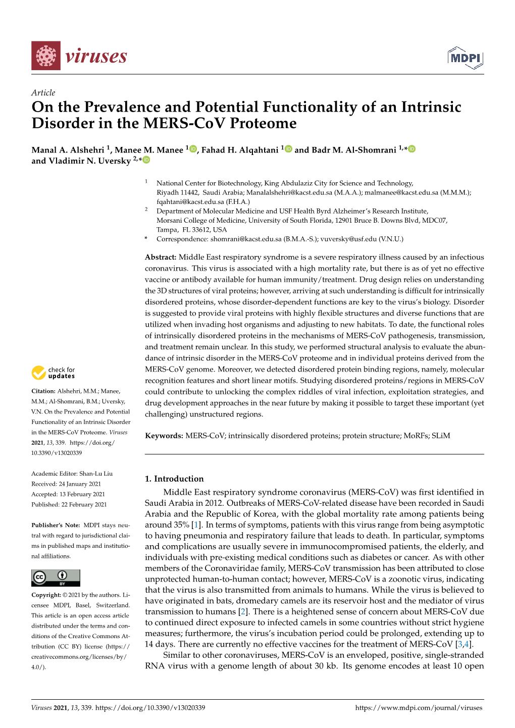 On the Prevalence and Potential Functionality of an Intrinsic Disorder in the MERS-Cov Proteome