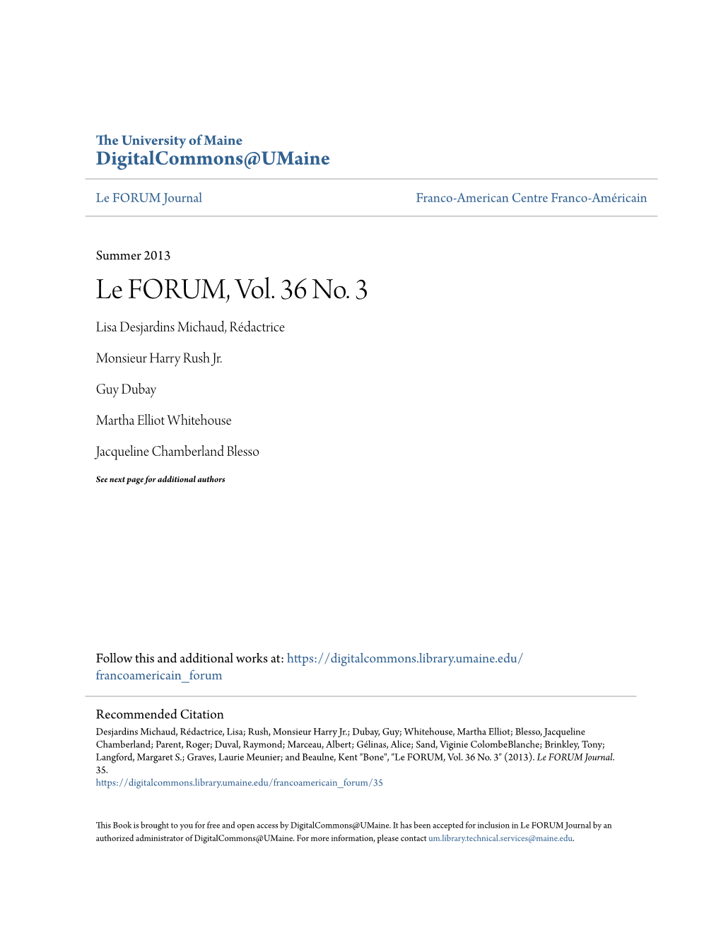 Le FORUM, Vol. 36 No. 3 Lisa Desjardins Michaud, Rédactrice