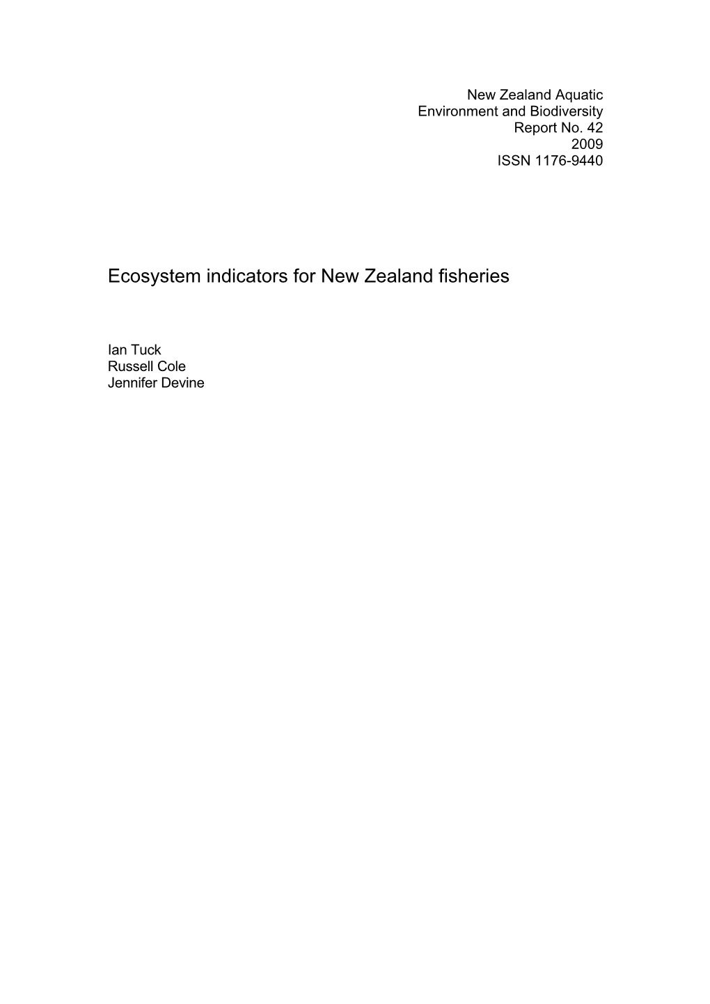 Ecosystem Indicators for New Zealand Fisheries