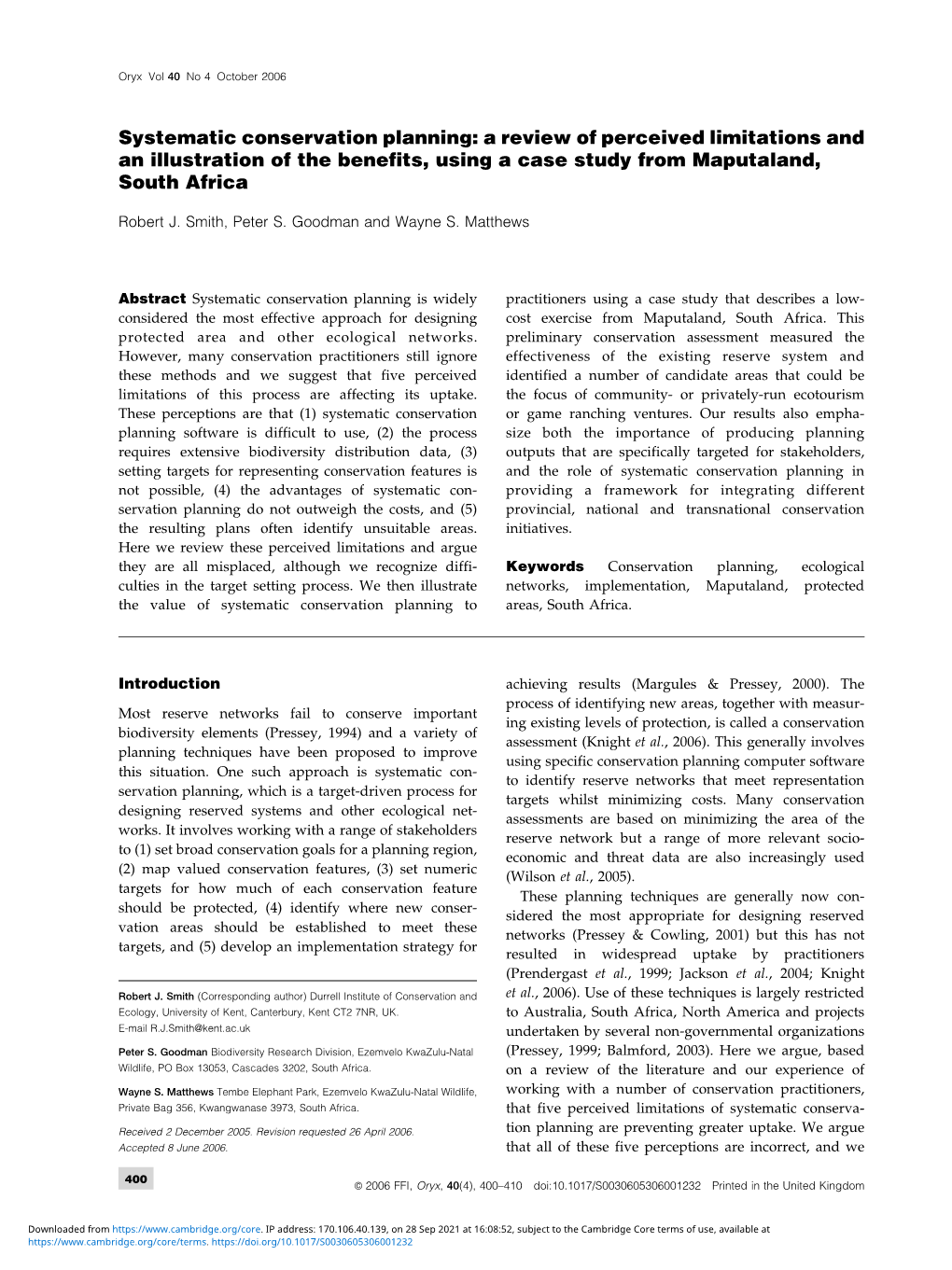 Systematic Conservation Planning: a Review of Perceived Limitations and an Illustration of the Benefits, Using a Case Study from Maputaland, South Africa