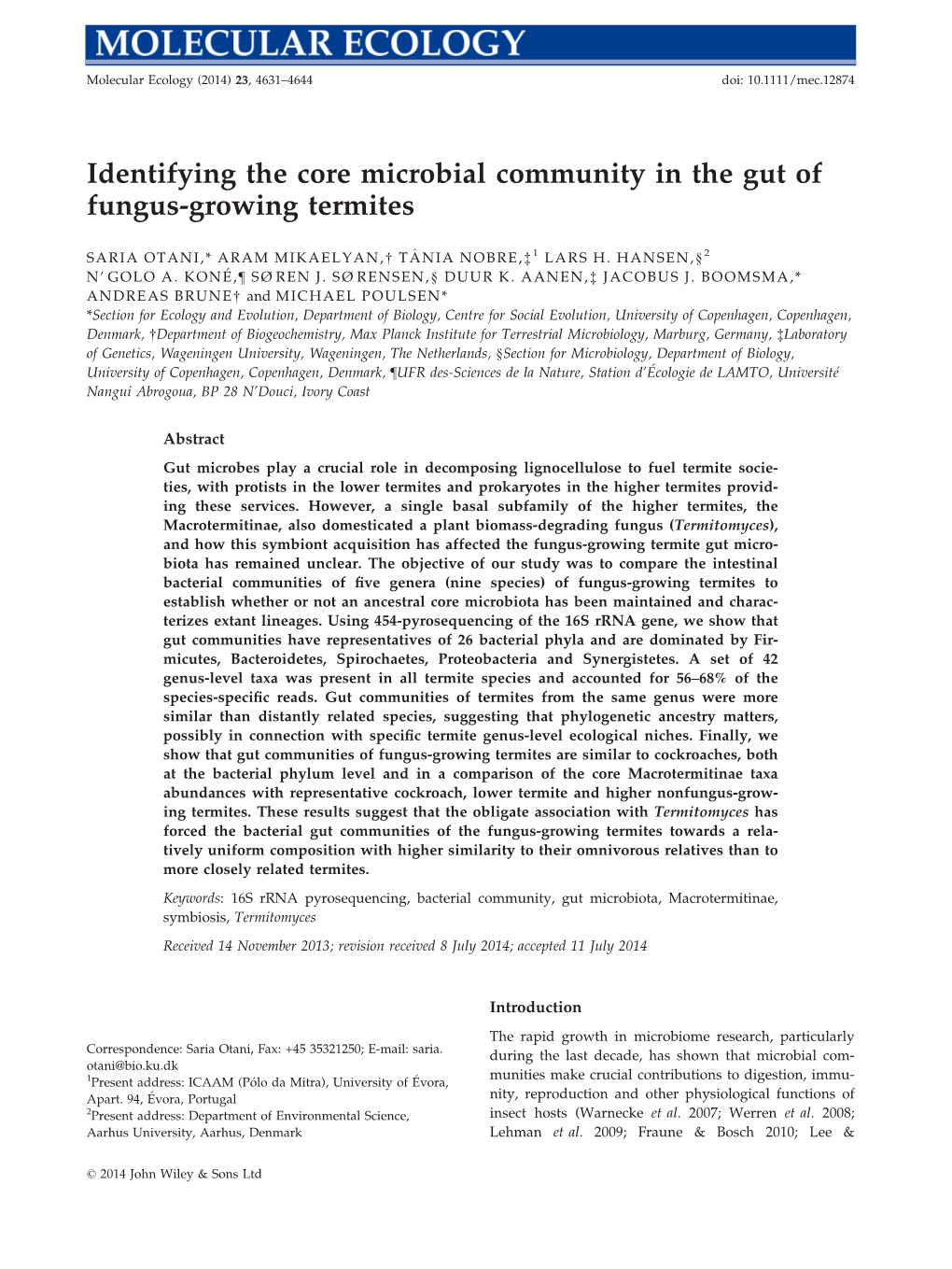 Identifying the Core Microbial Community in the Gut of Fungus-Growing Termites
