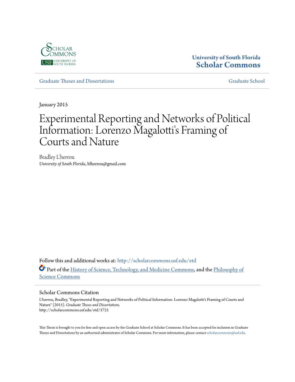 Lorenzo Magalotti's Framing of Courts and Nature Bradley L'herrou University of South Florida, Blherrou@Gmail.Com