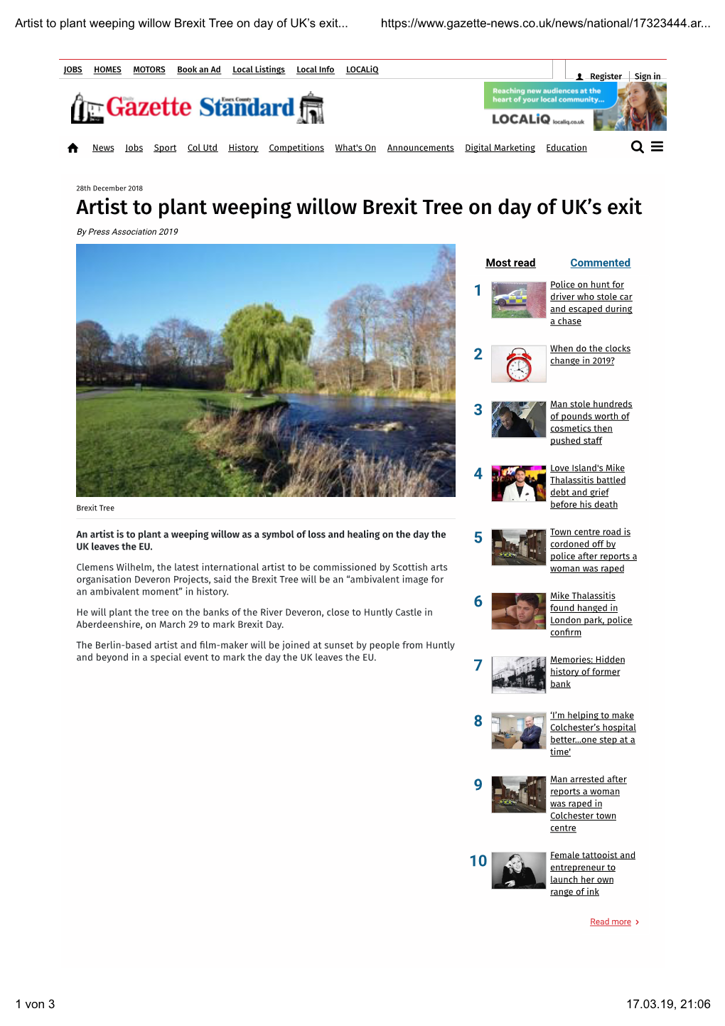 Artist to Plant Weeping Willow Brexit Tree on Day of UK's Exit