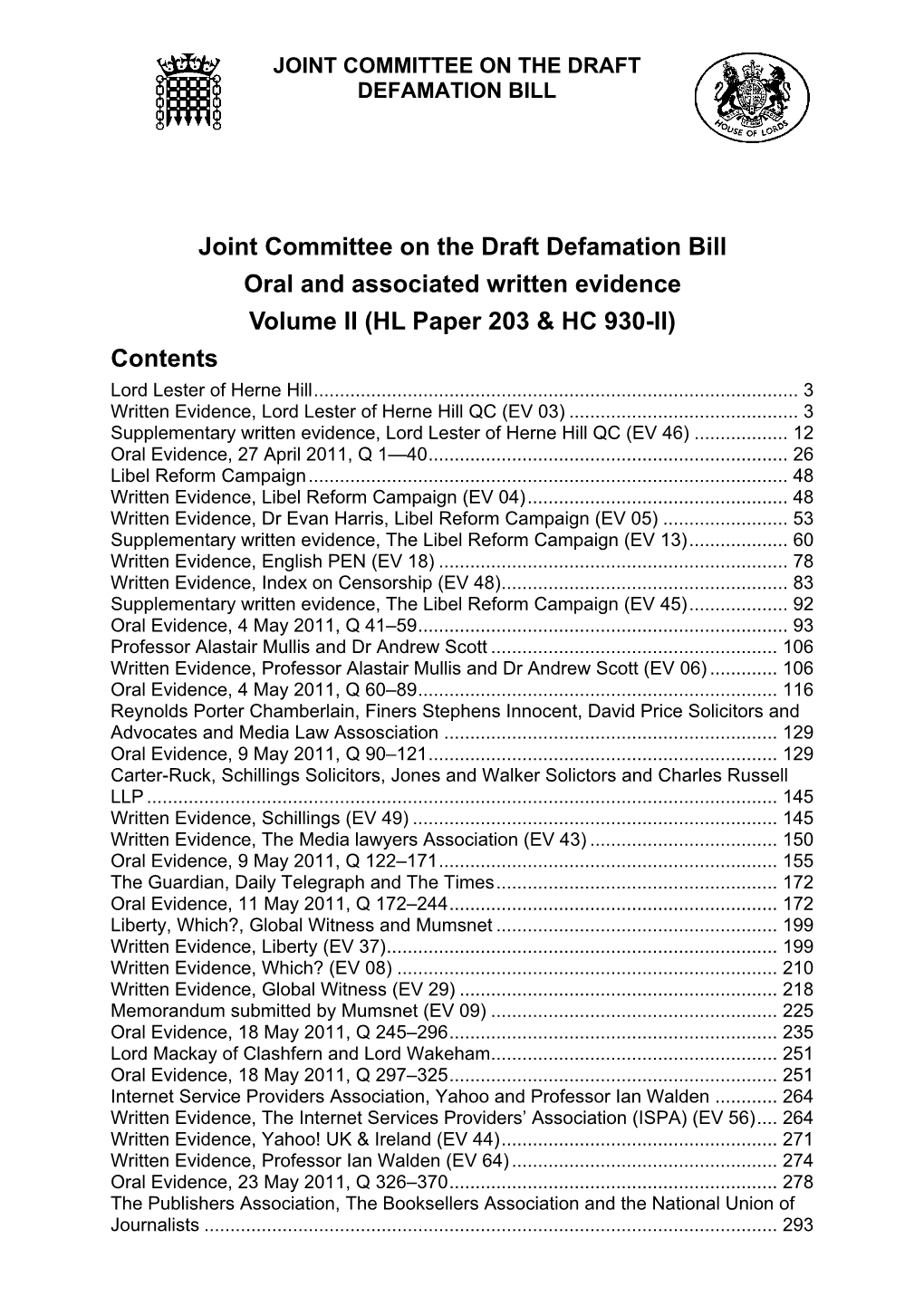 Joint Committee on the Draft Defamation Bill