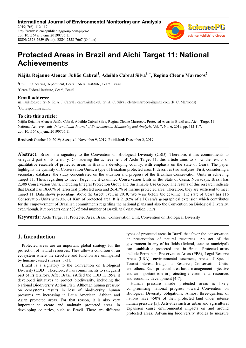 Protected Areas in Brazil and Aichi Target 11: National Achievements