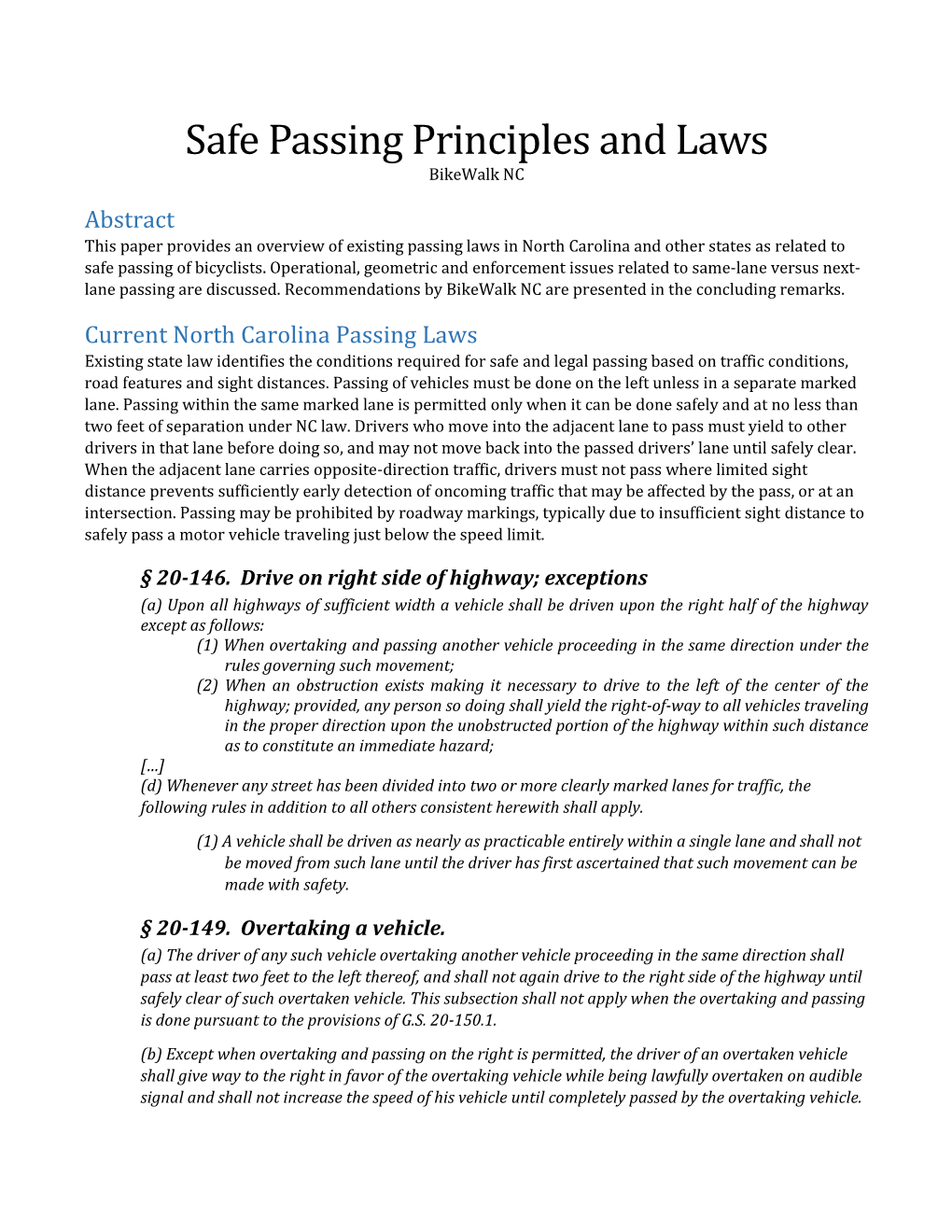 Safe Passing Principles and Laws