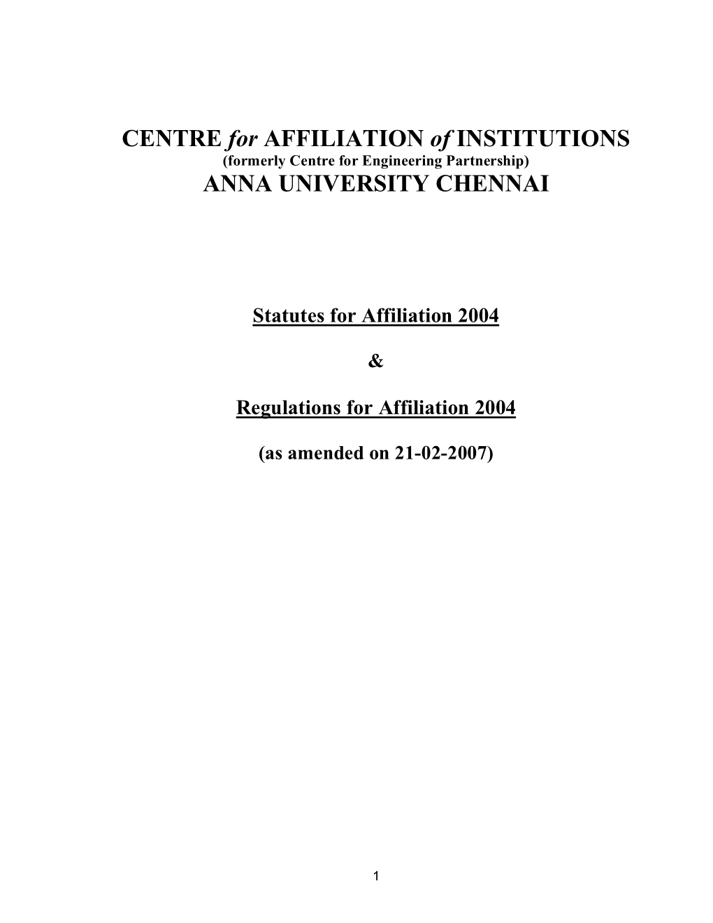 Anna University Statutes & Regulations for Affiliation