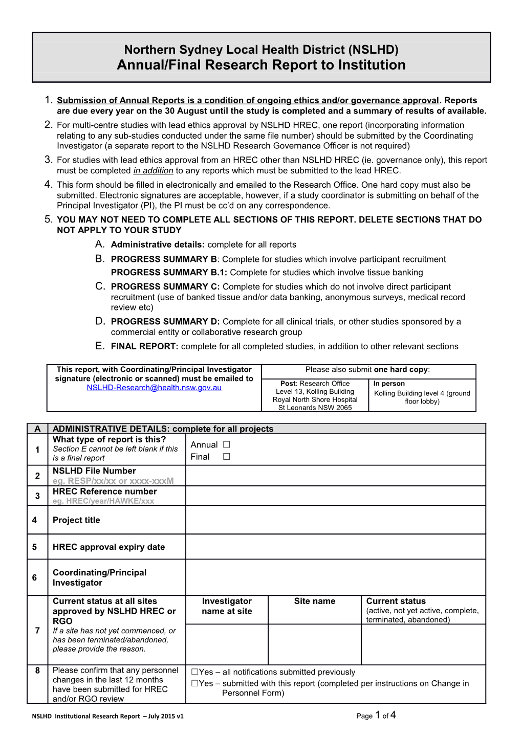 HREC Annual Progress Final Report Form