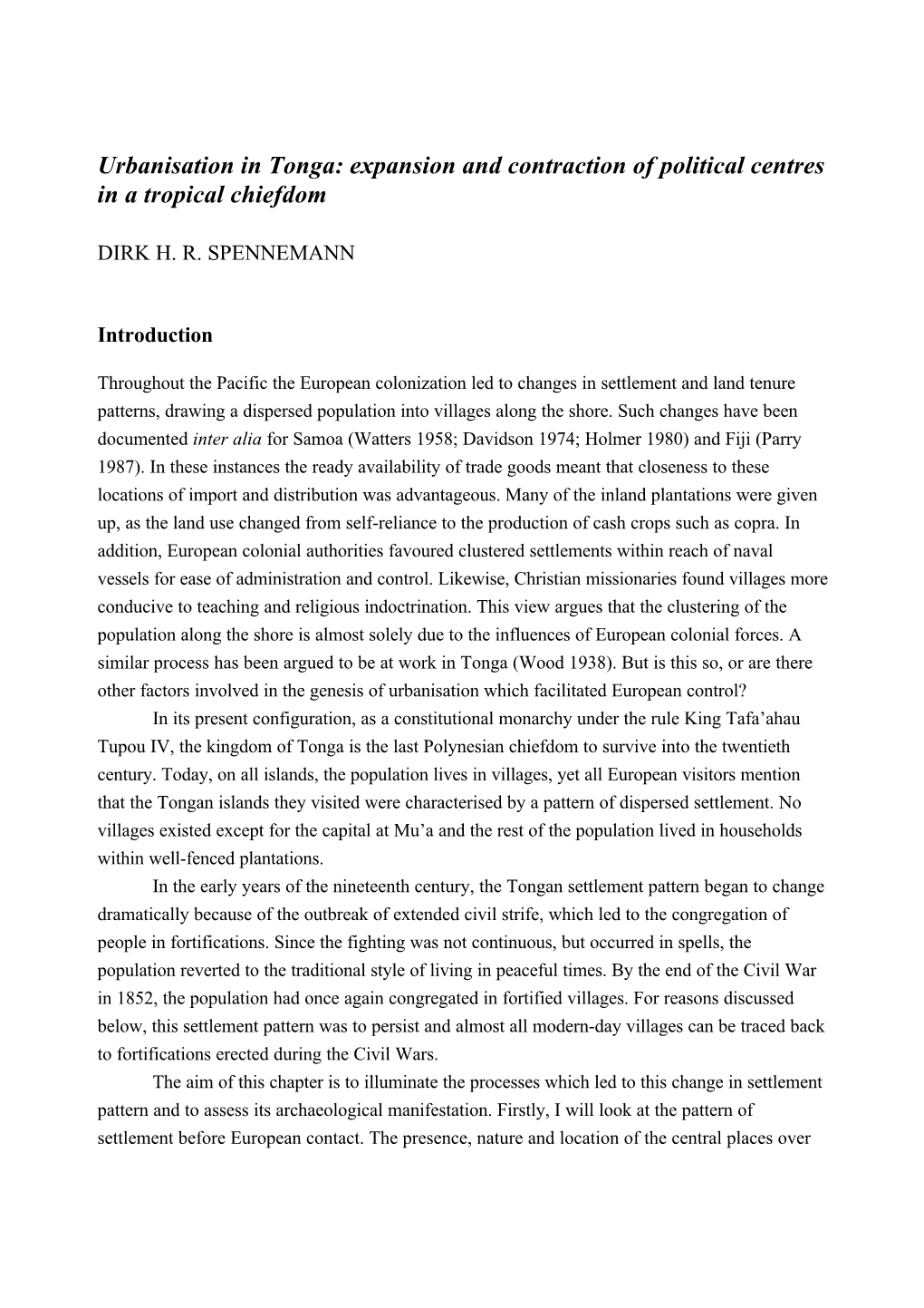 Urbanisation in Tonga: Expansion and Contraction of Political Centres in a Tropical Chiefdom