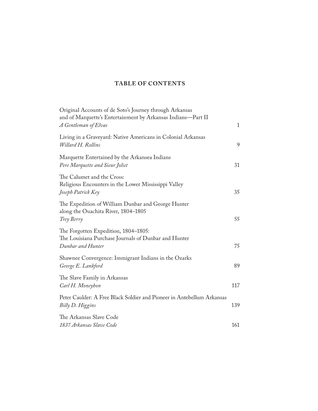 TABLE of CONTENTS Original Accounts of De Soto's Journey