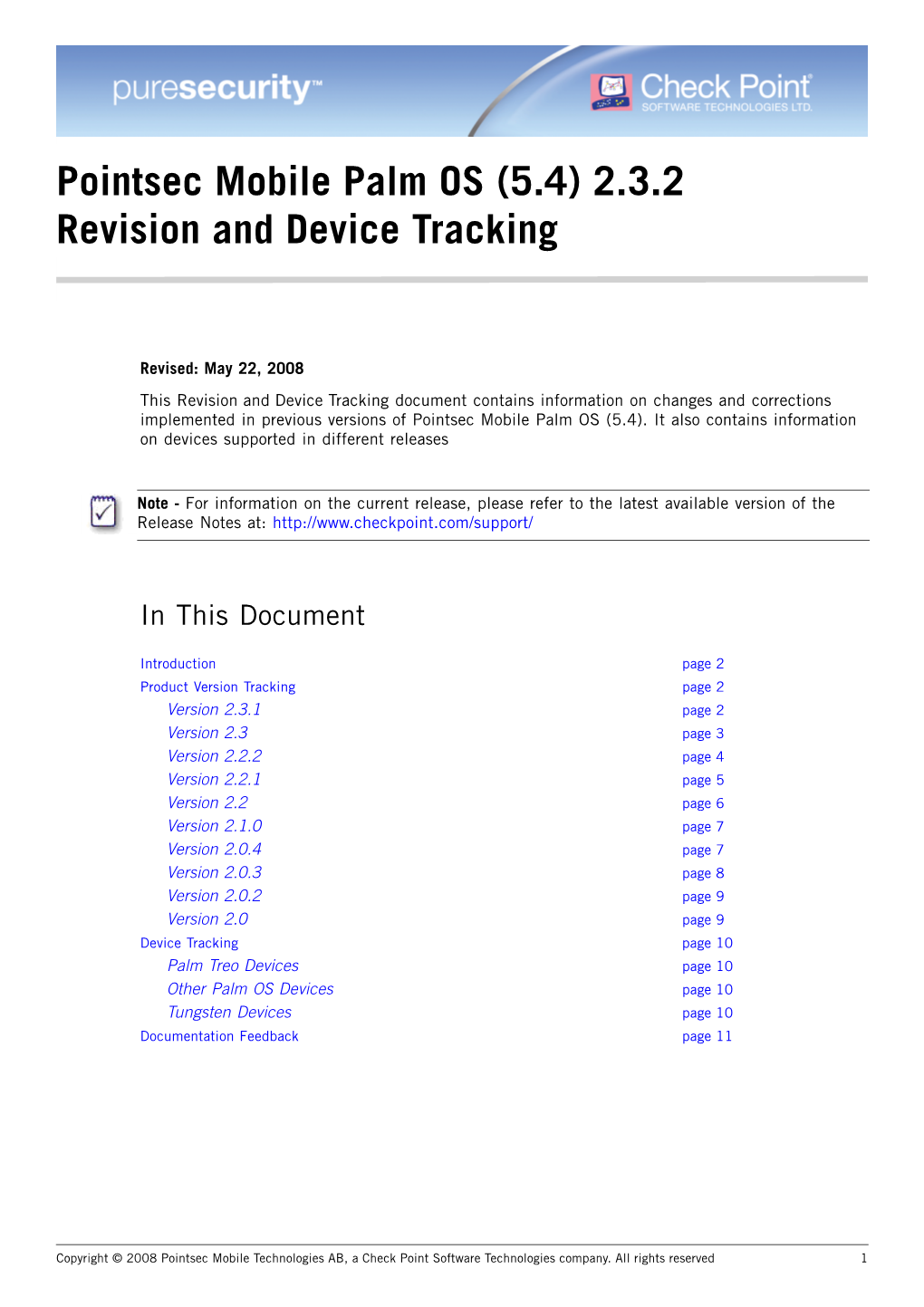 Pointsec Mobile Palm OS (5.4) 2.3.2 Revision and Device Tracking