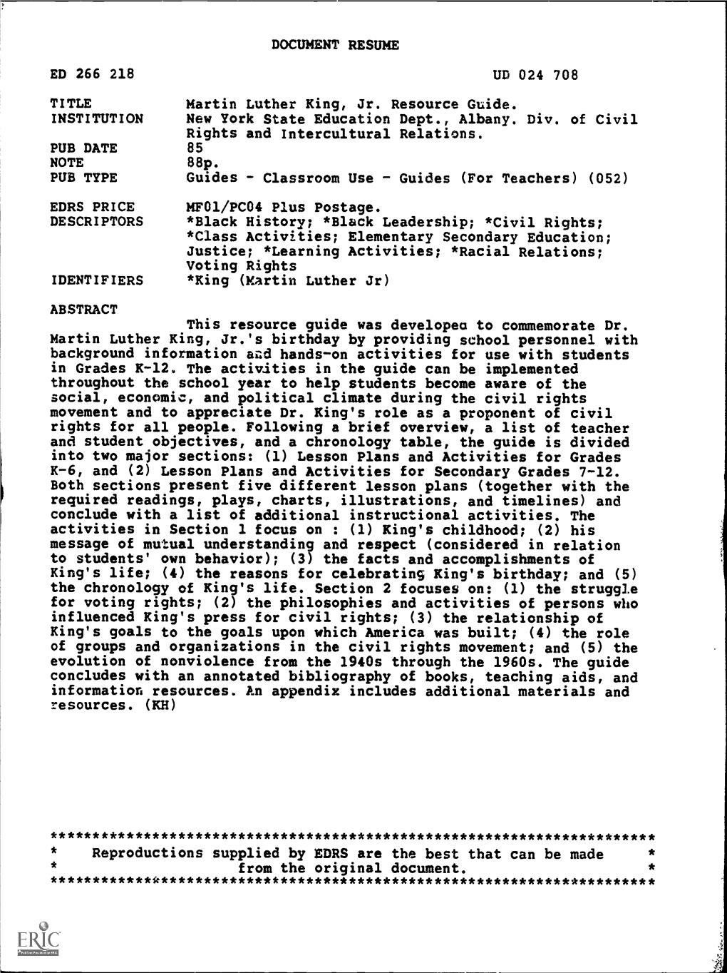 DOCUMENT RESUME ED 266 218 UD 024 708 Martin Luther King, Jr