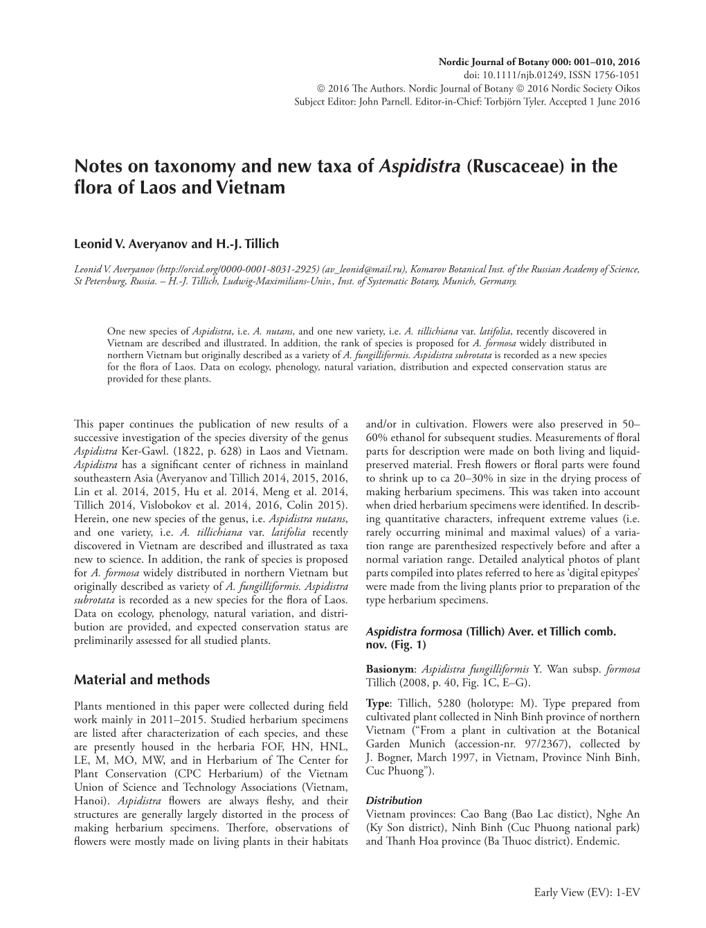 Nordic Journal of Botany 000: 001–010, 2016 Doi: 10.1111/Njb.01249, ISSN 1756-1051 © 2016 Th E Authors