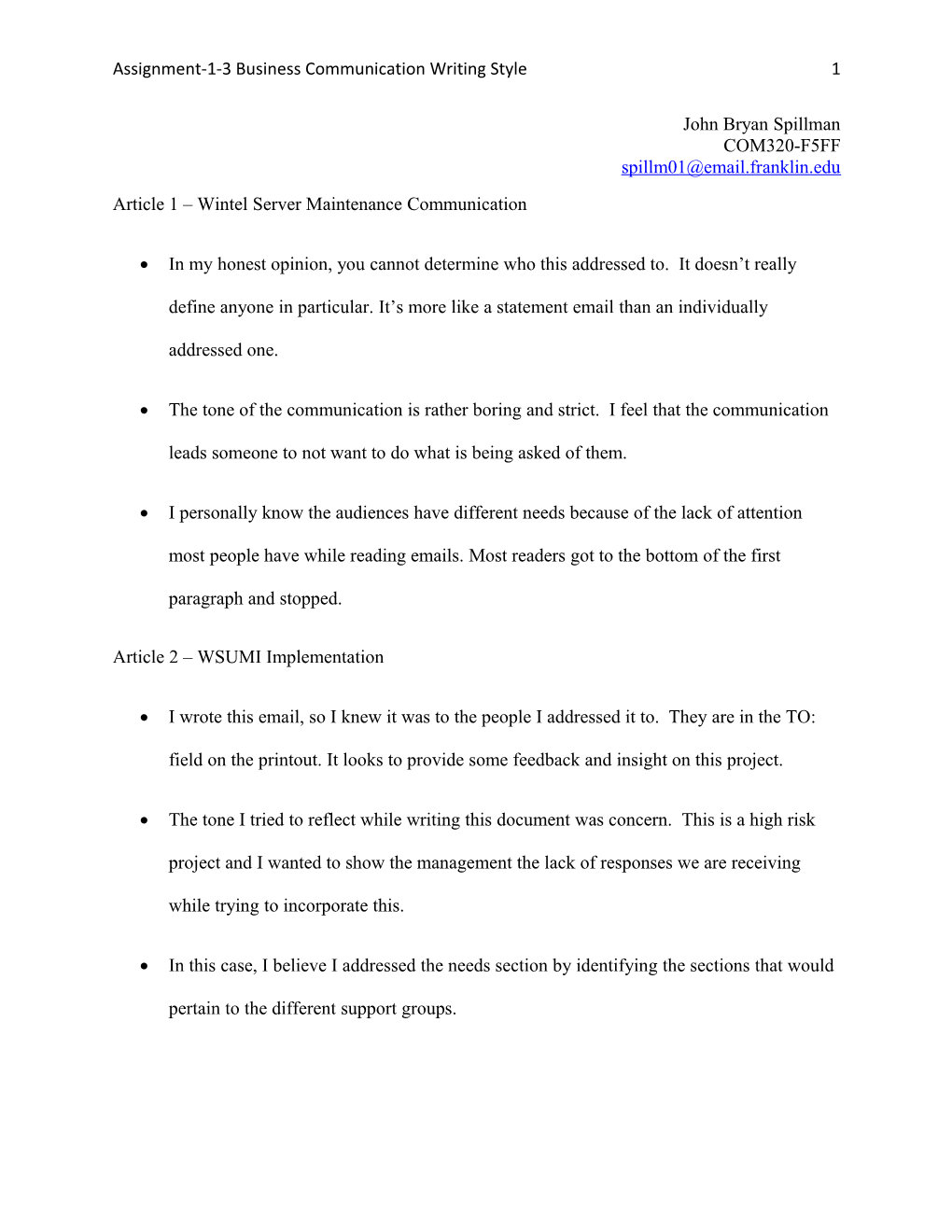 Assignment-1-3 Business Communication Writing Style 1