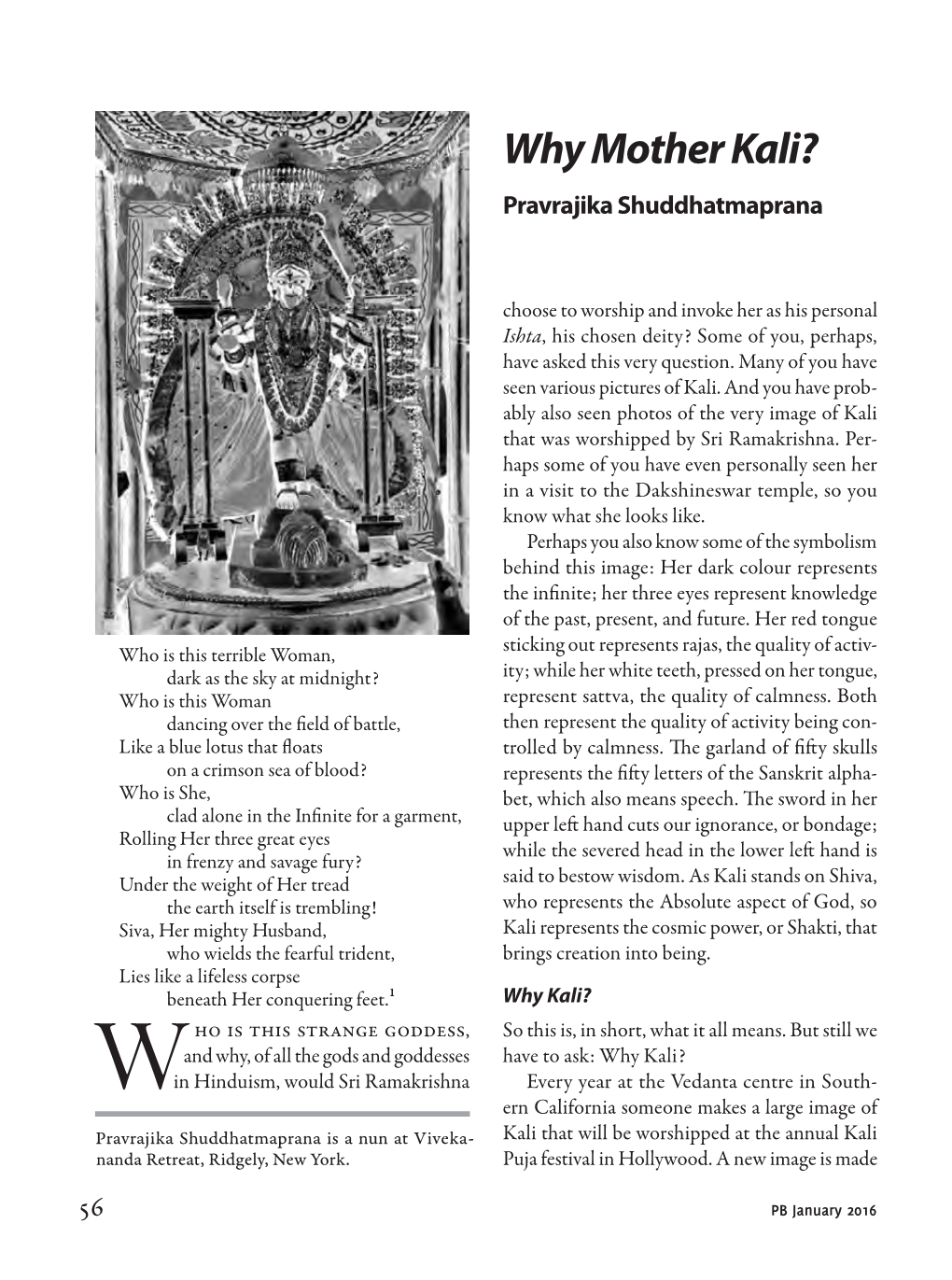 Why Mother Kali? Pravrajika Shuddhatmaprana