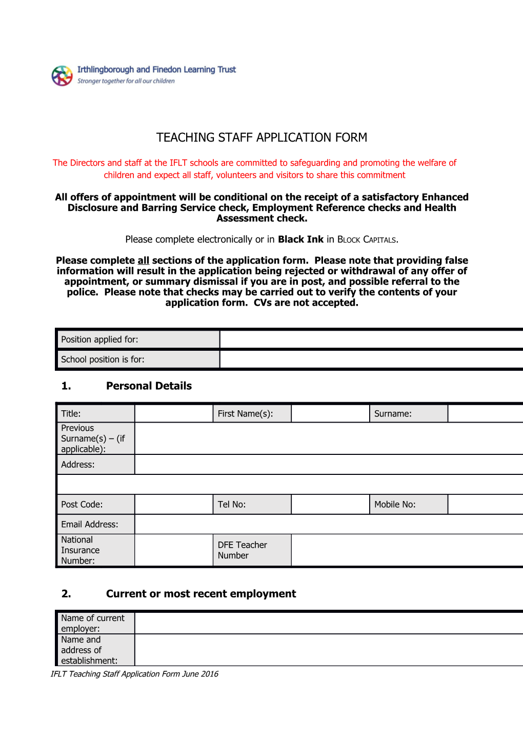 Teaching Staff Application Form