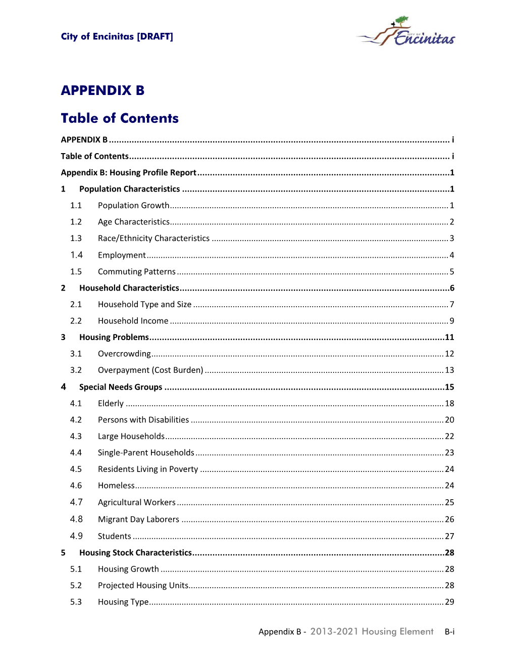 APPENDIX B Table of Contents