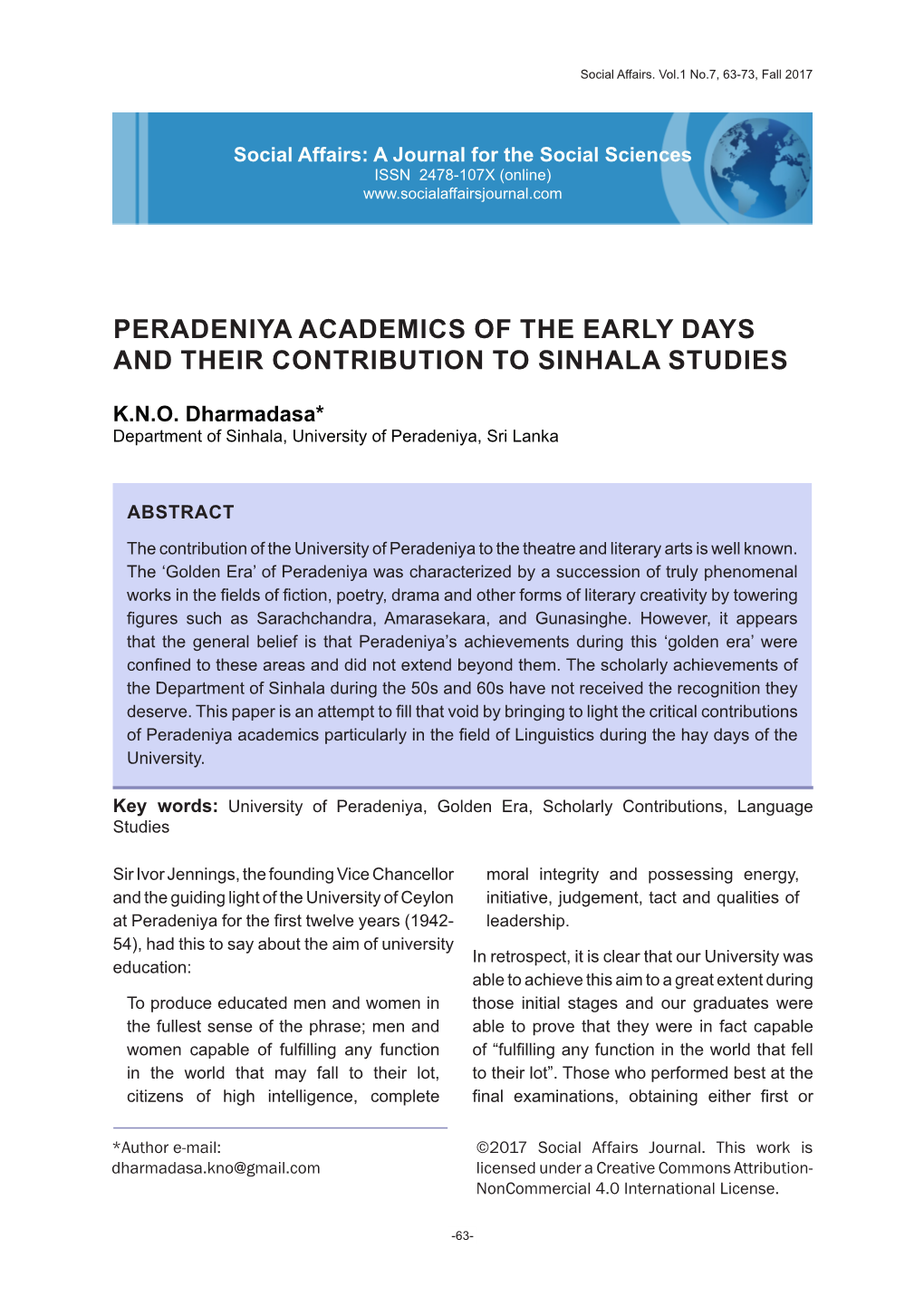 Peradeniya Academics of the Early Days and Their Contribution to Sinhala Studies