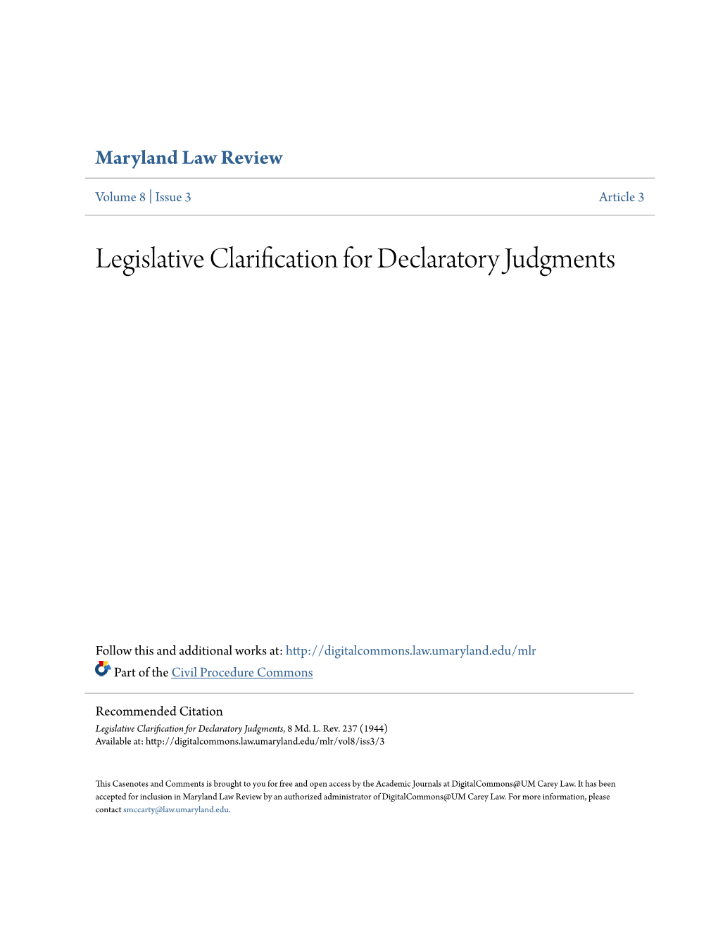 Legislative Clarification for Declaratory Judgments