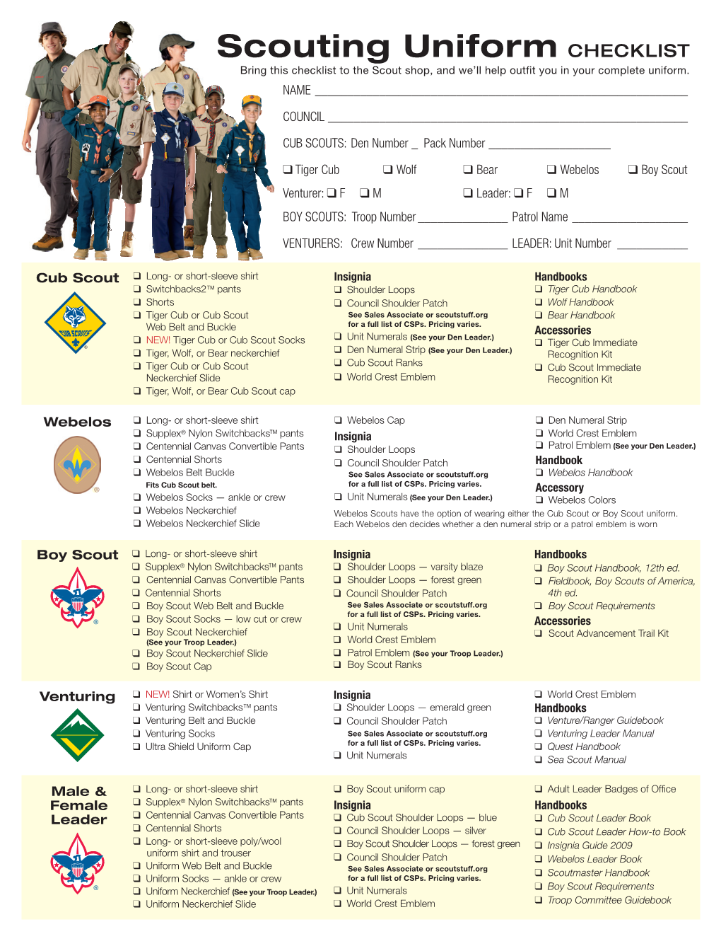 Uniform CHECKLIST Bring This Checklist to the Scout Shop, and We’Ll Help Outfit You in Your Complete Uniform