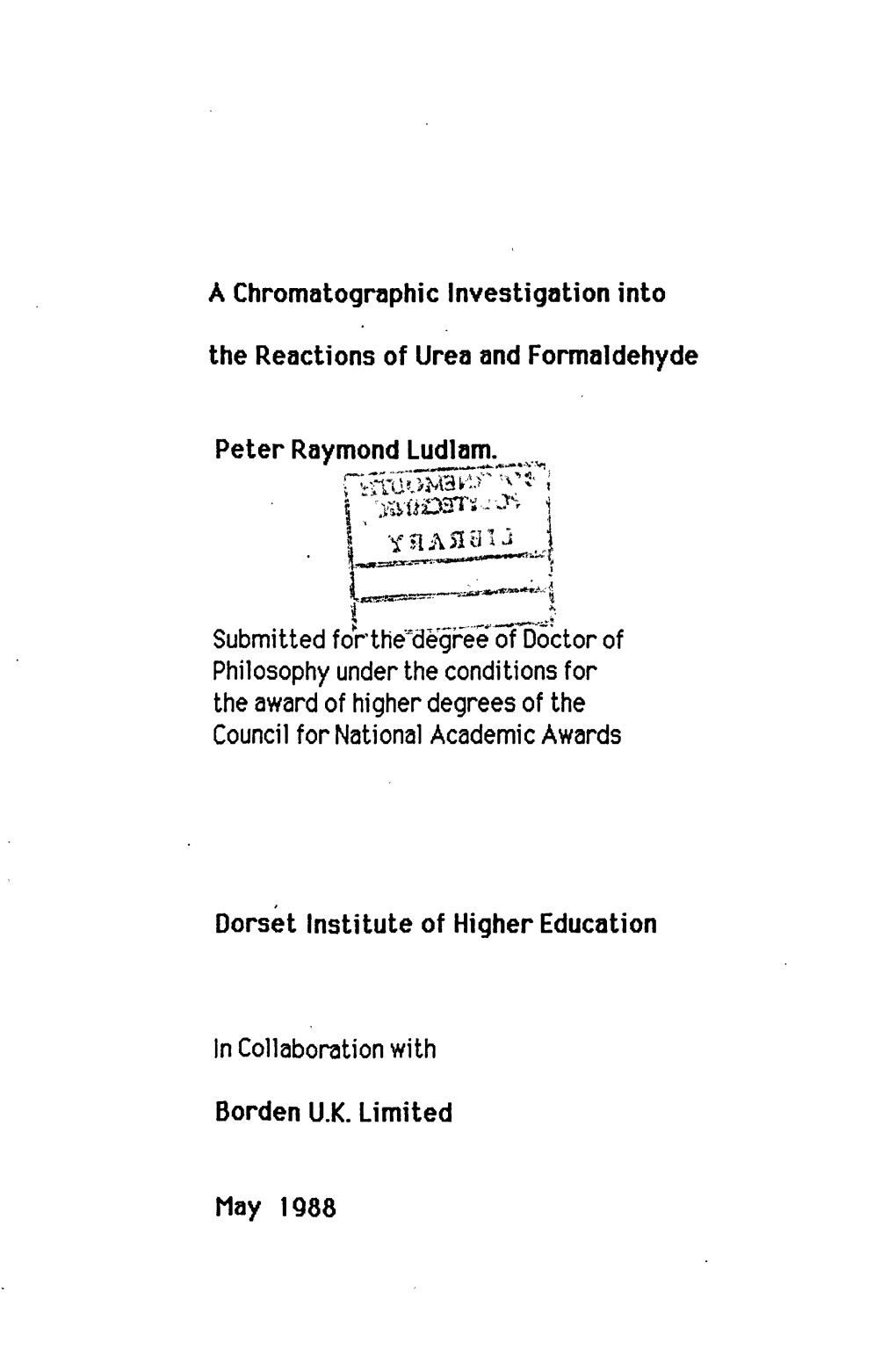 A Chromatographic Investigation Into the Reactions of Urea and Formaldehyde