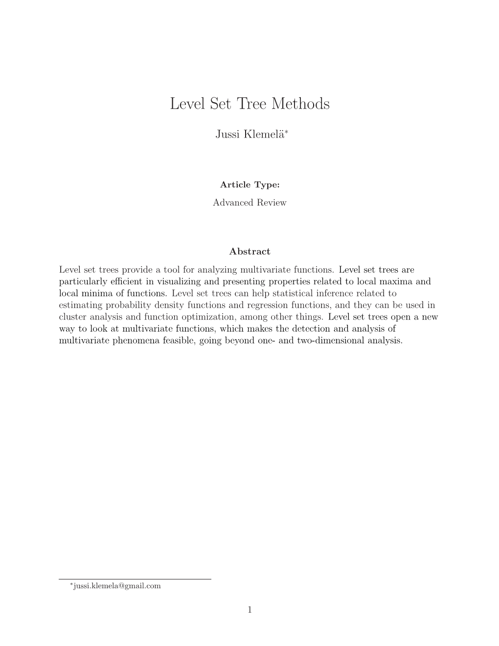 Level Set Tree Methods