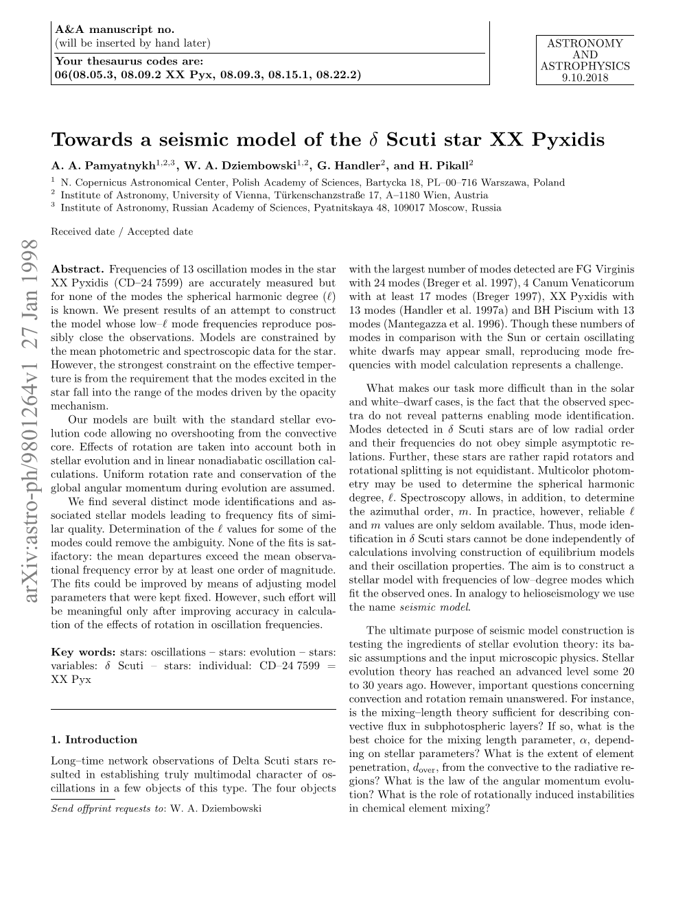 Towards a Seismic Model of the Delta Scuti Star XX Pyxidis