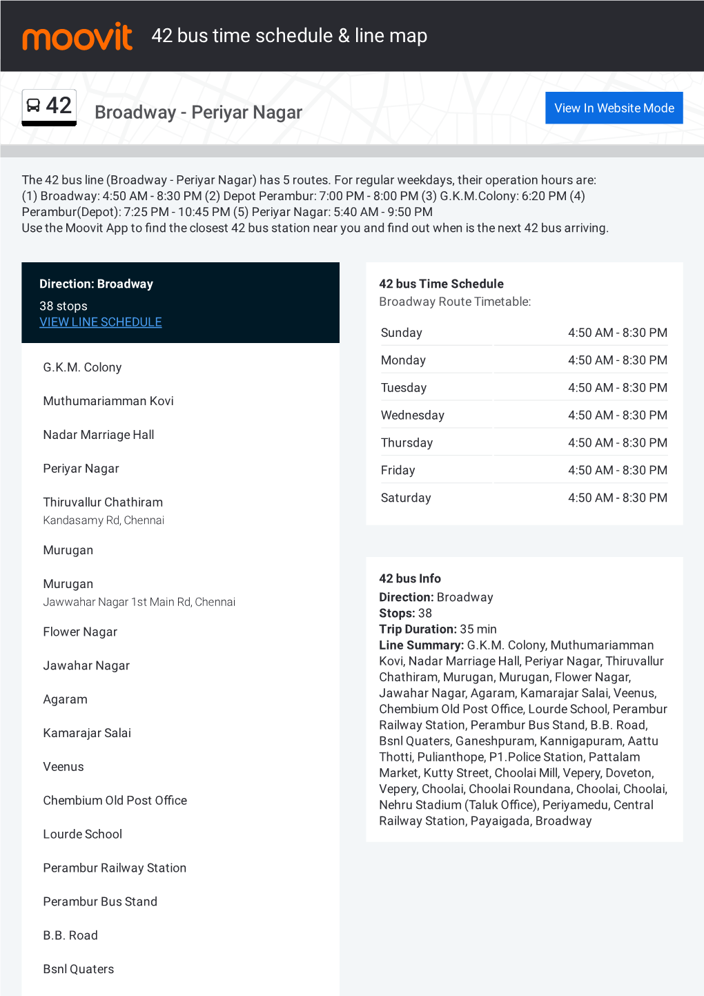 42 Bus Time Schedule & Line Route