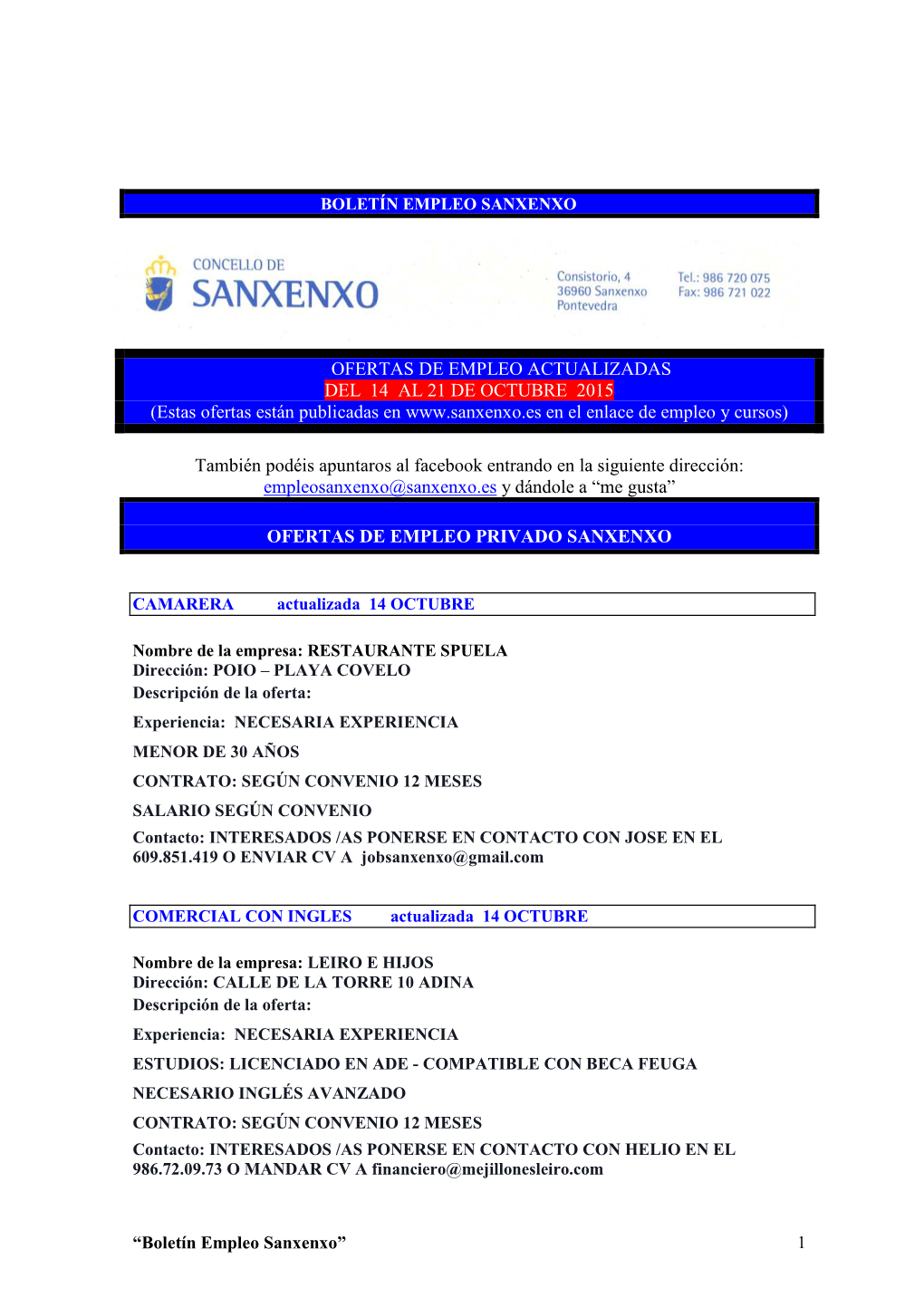 Boletín Semana Del 14 AL 21 OCTUBRE