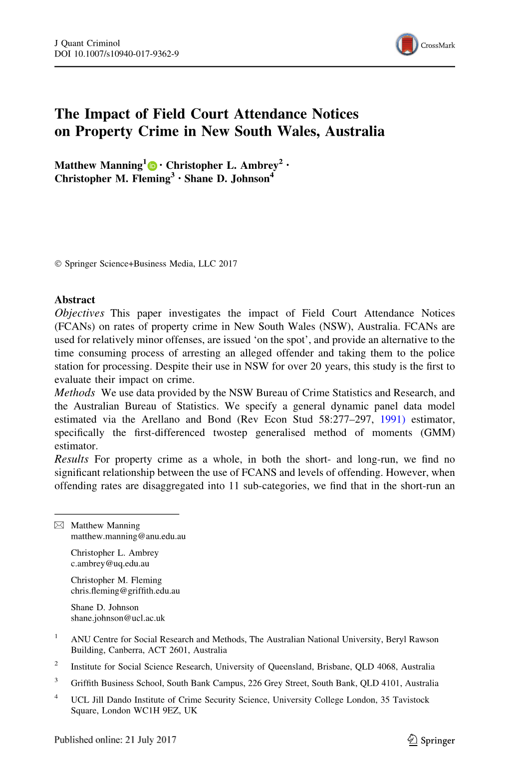 The Impact of Field Court Attendance Notices on Property Crime in New South Wales, Australia