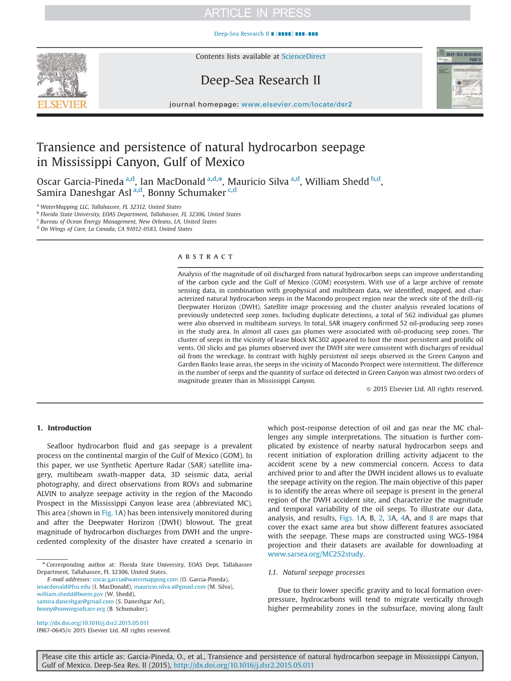 Transience and Persistence of Natural Hydrocarbon Seepage in Mississippi Canyon, Gulf of Mexico