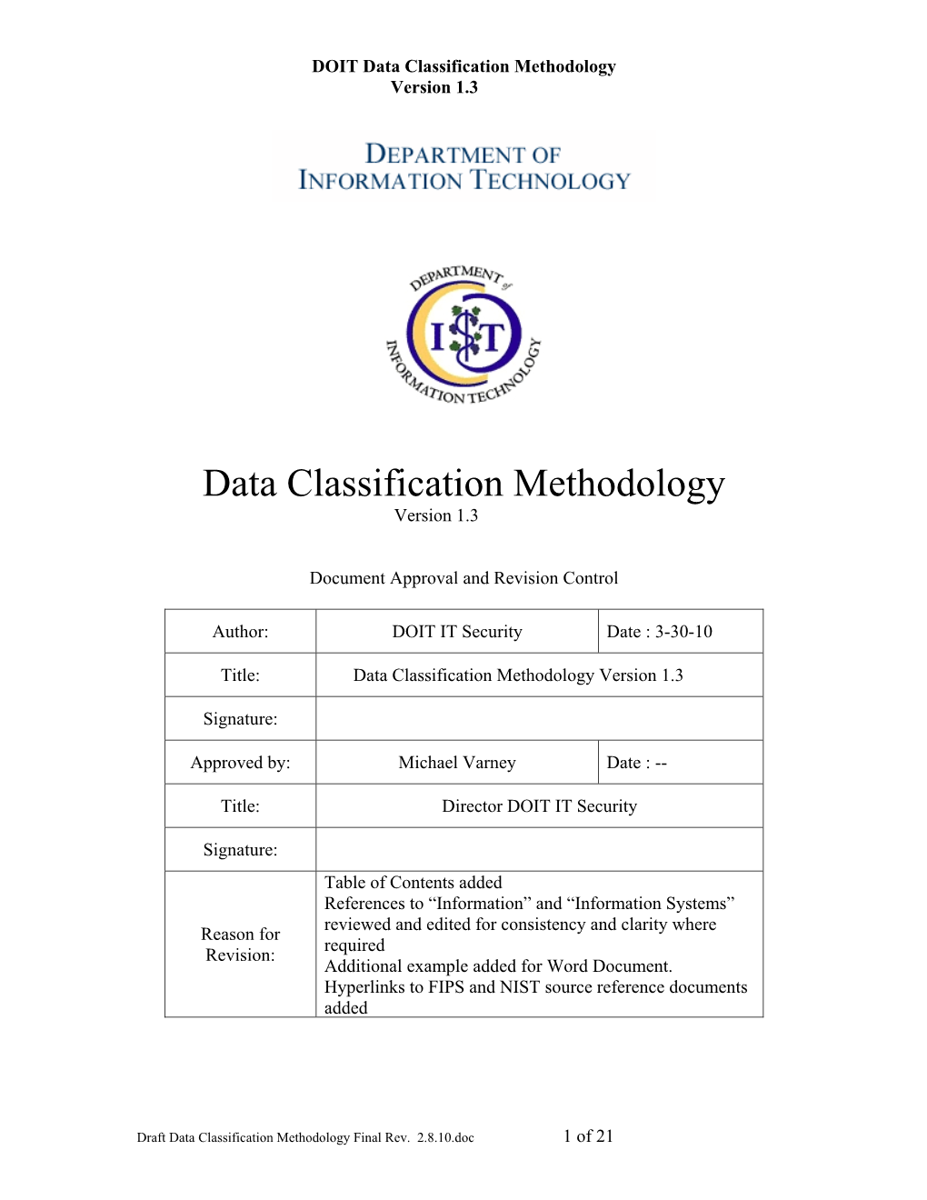 Data Classification Methodology Version 1.3