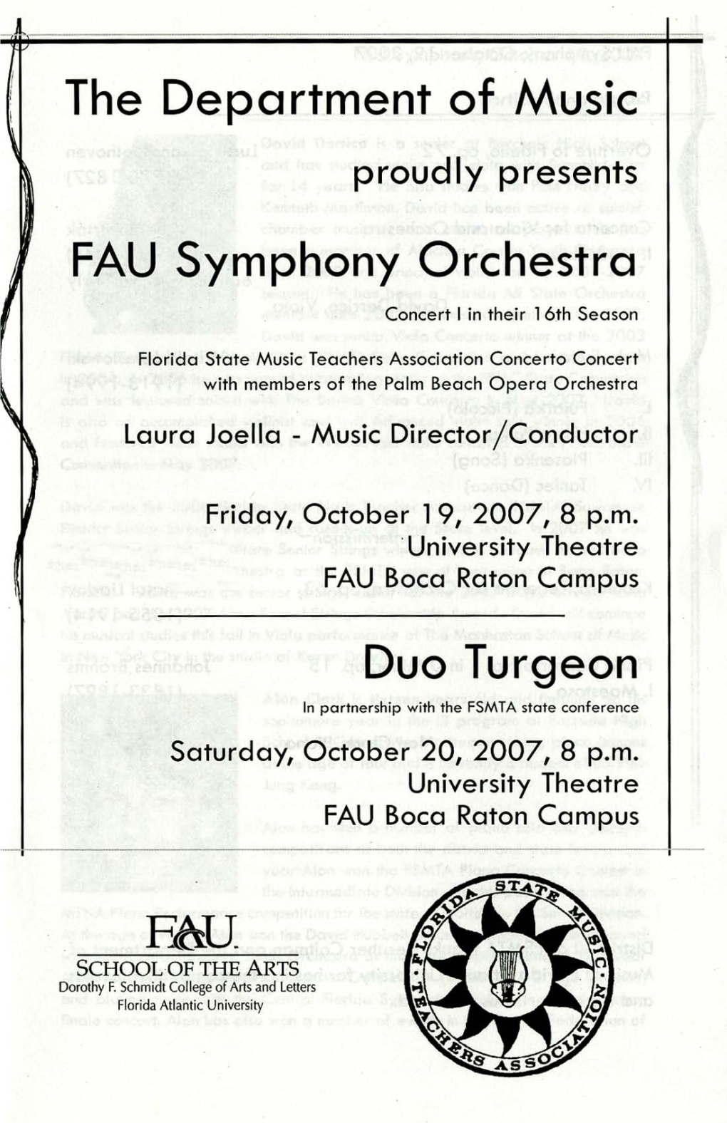 The Department of Music FAU Symphony Orchestra Duo Turgeon