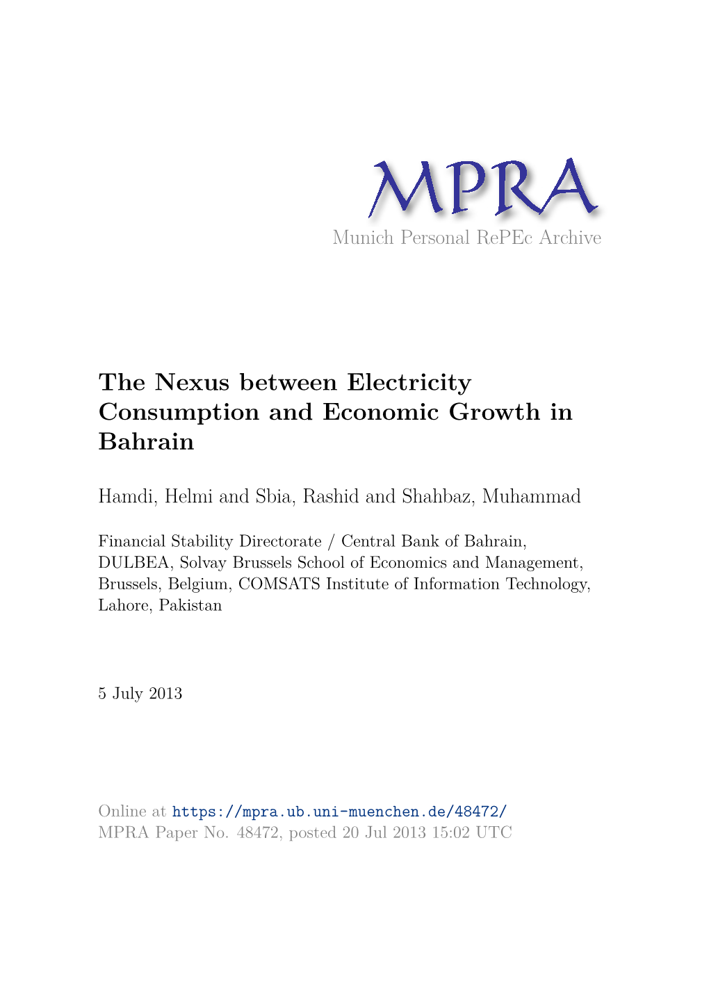 The Nexus Between Electricity Consumption and Economic Growth in Bahrain