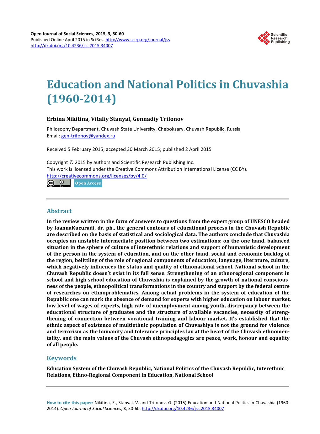 Education and National Politics in Chuvashia (1960-2014)