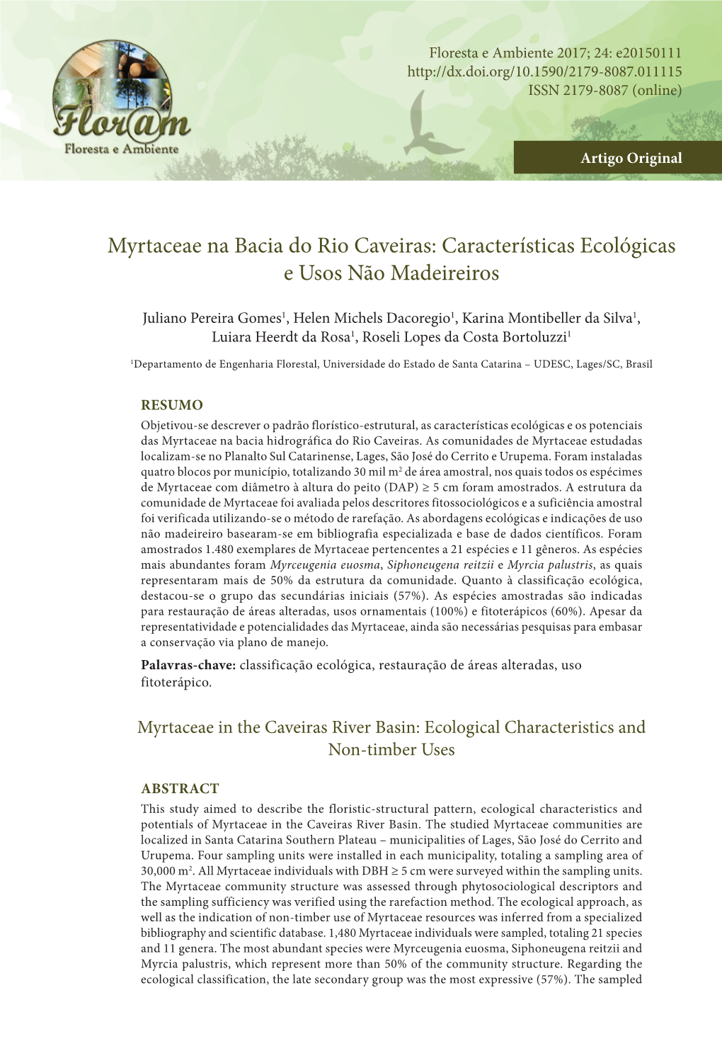 Myrtaceae Na Bacia Do Rio Caveiras: Características Ecológicas E Usos Não Madeireiros