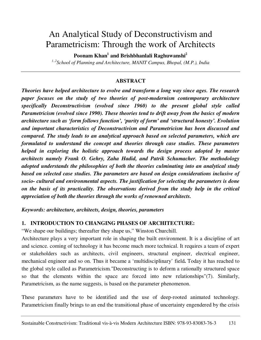 An Analytical Study of Deconstructivism and Parametricism