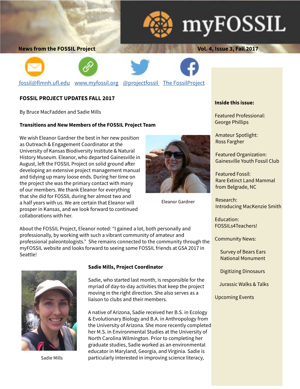 FOSSIL Project Newsletter Fall 2017