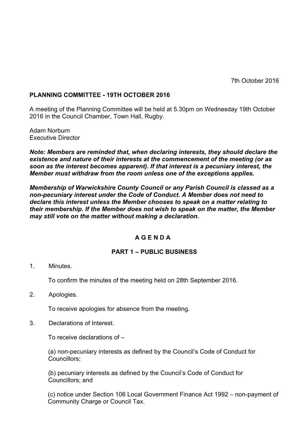 Planning Committee 19 October 2016 Agenda