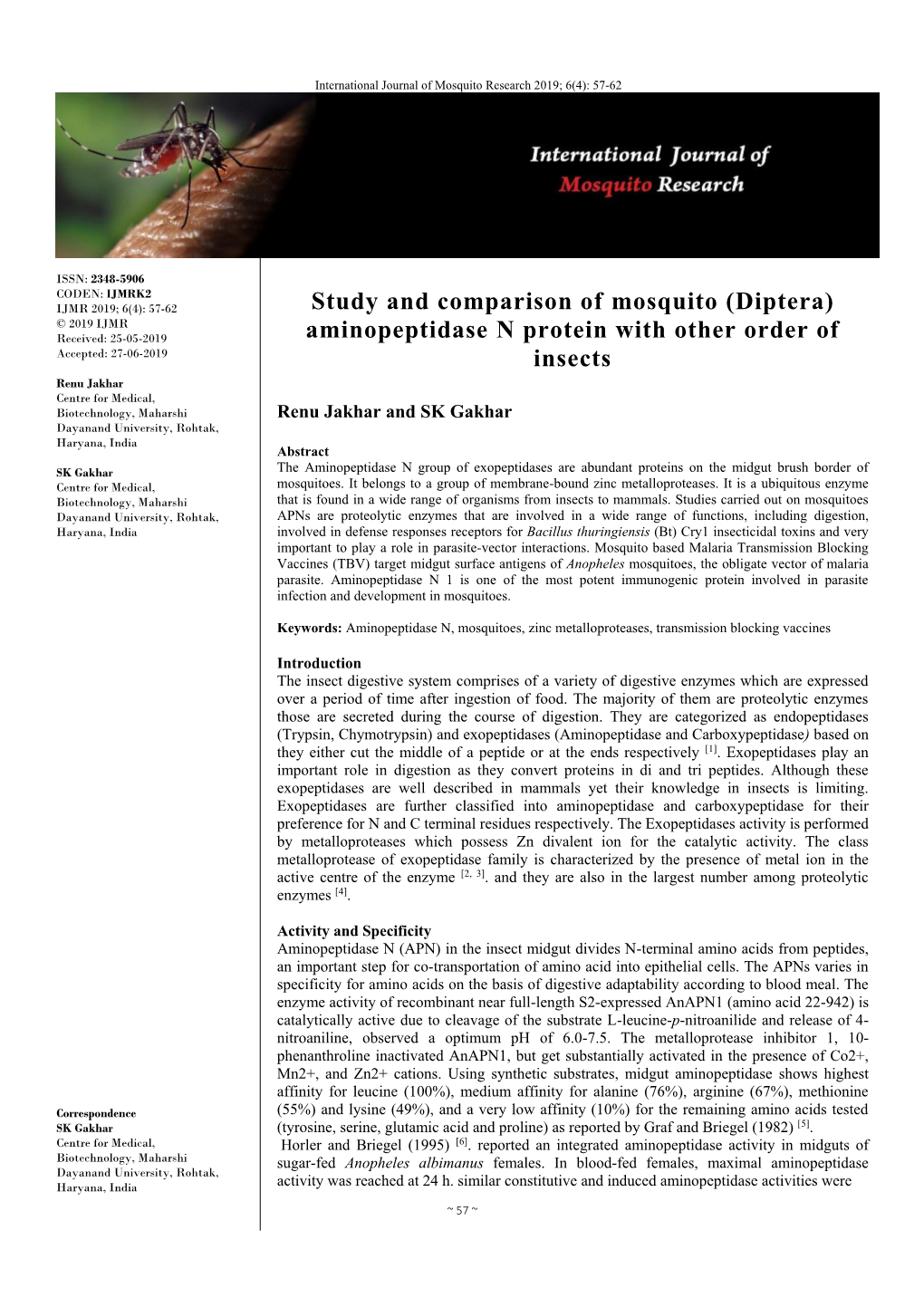 (Diptera) Aminopeptidase N Protein with Other Order of Insects