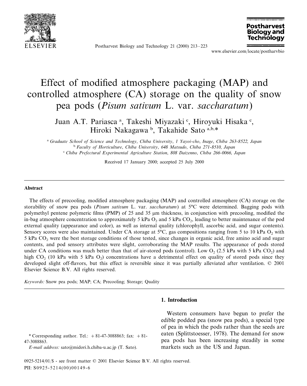 Storage on the Quality of Snow Pea Pods (Pisum Sati6um L